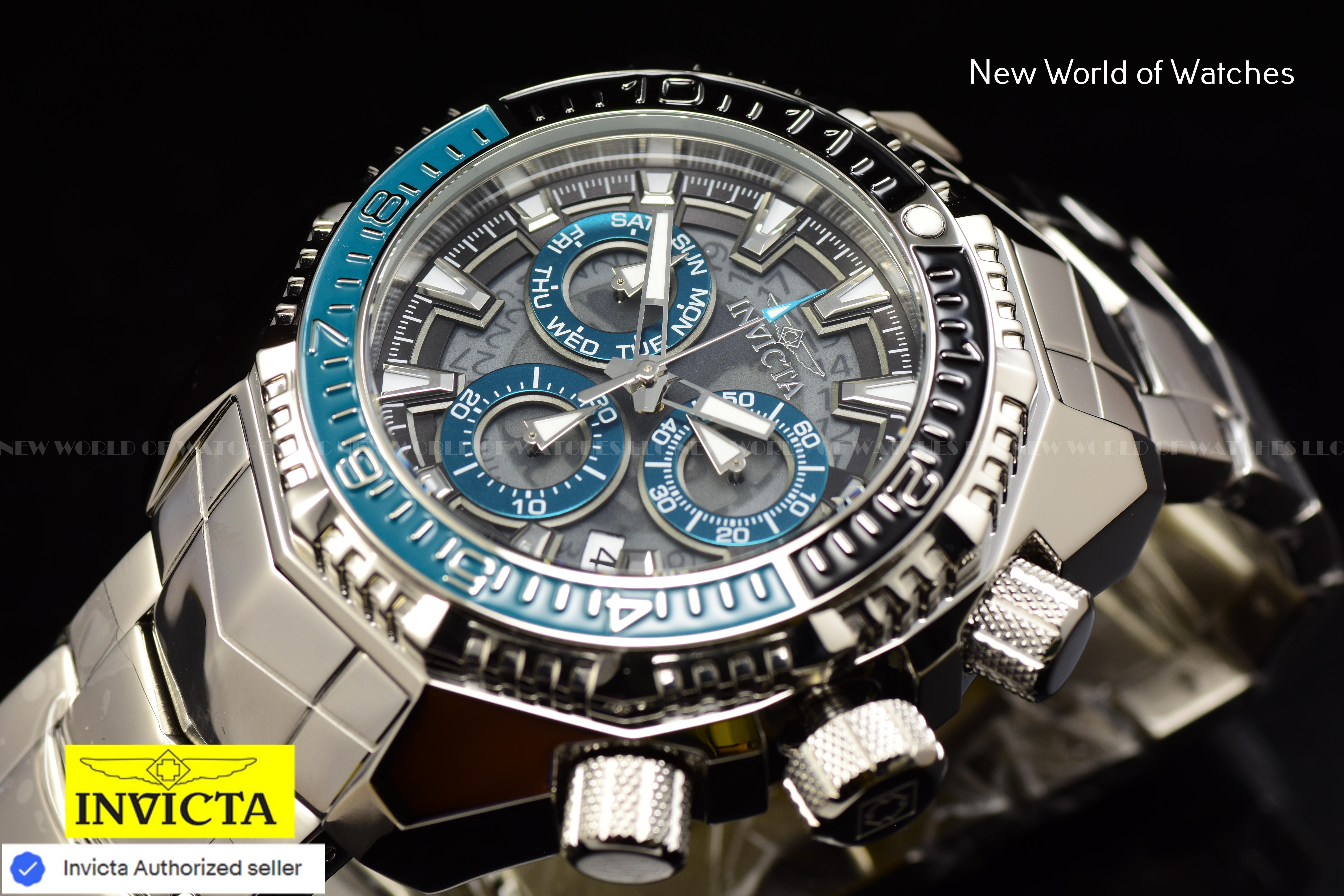 Invicta Men Akula 55mm Turquoise Grey Black Quartz Thailand Stainless Steel Watch