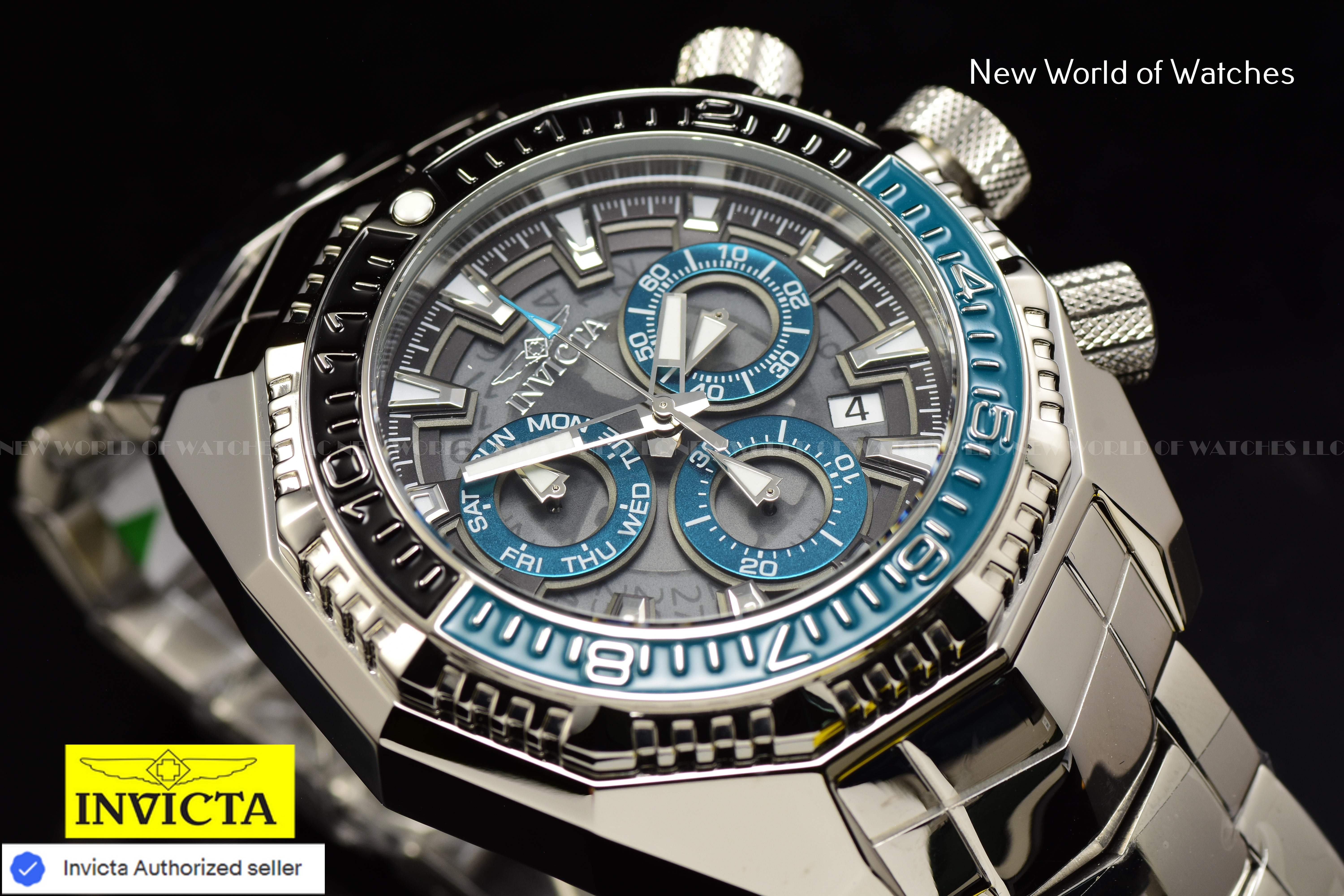 Invicta Men Akula 55mm Turquoise Grey Black Quartz Thailand Stainless Steel Watch