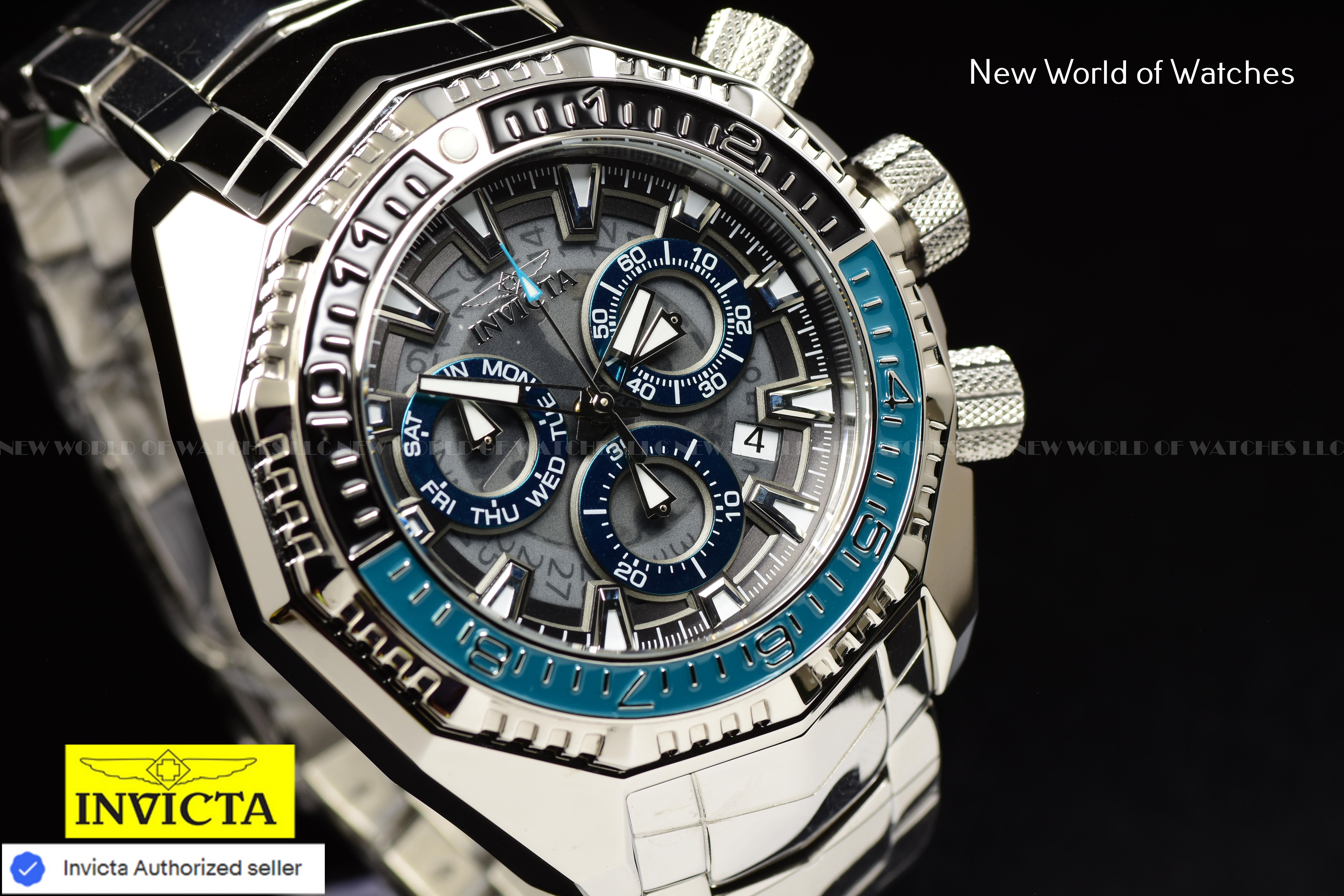 Invicta Men Akula 55mm Turquoise Grey Black Quartz Thailand Stainless Steel Watch