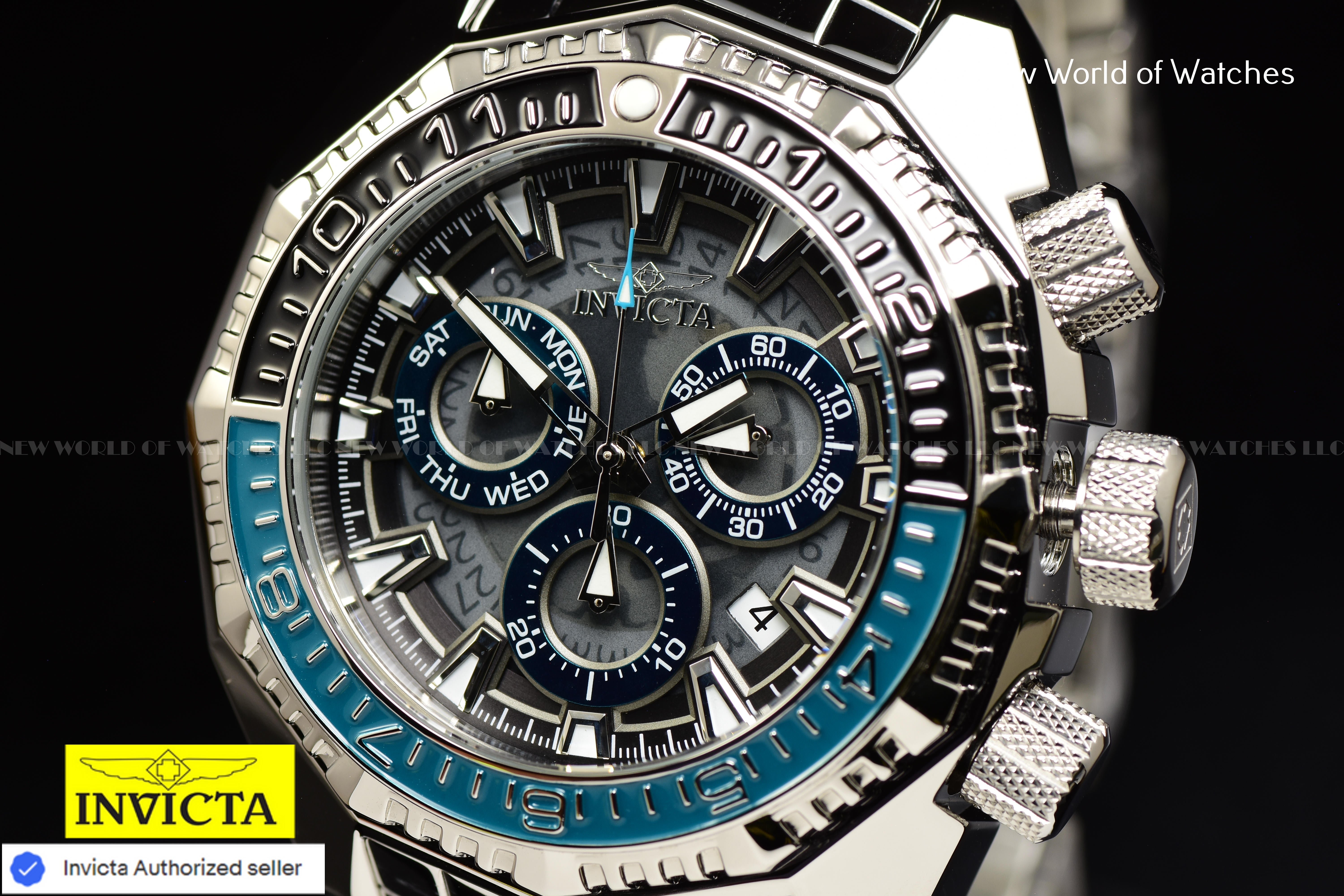 Invicta Men Akula 55mm Turquoise Grey Black Quartz Thailand Stainless Steel Watch