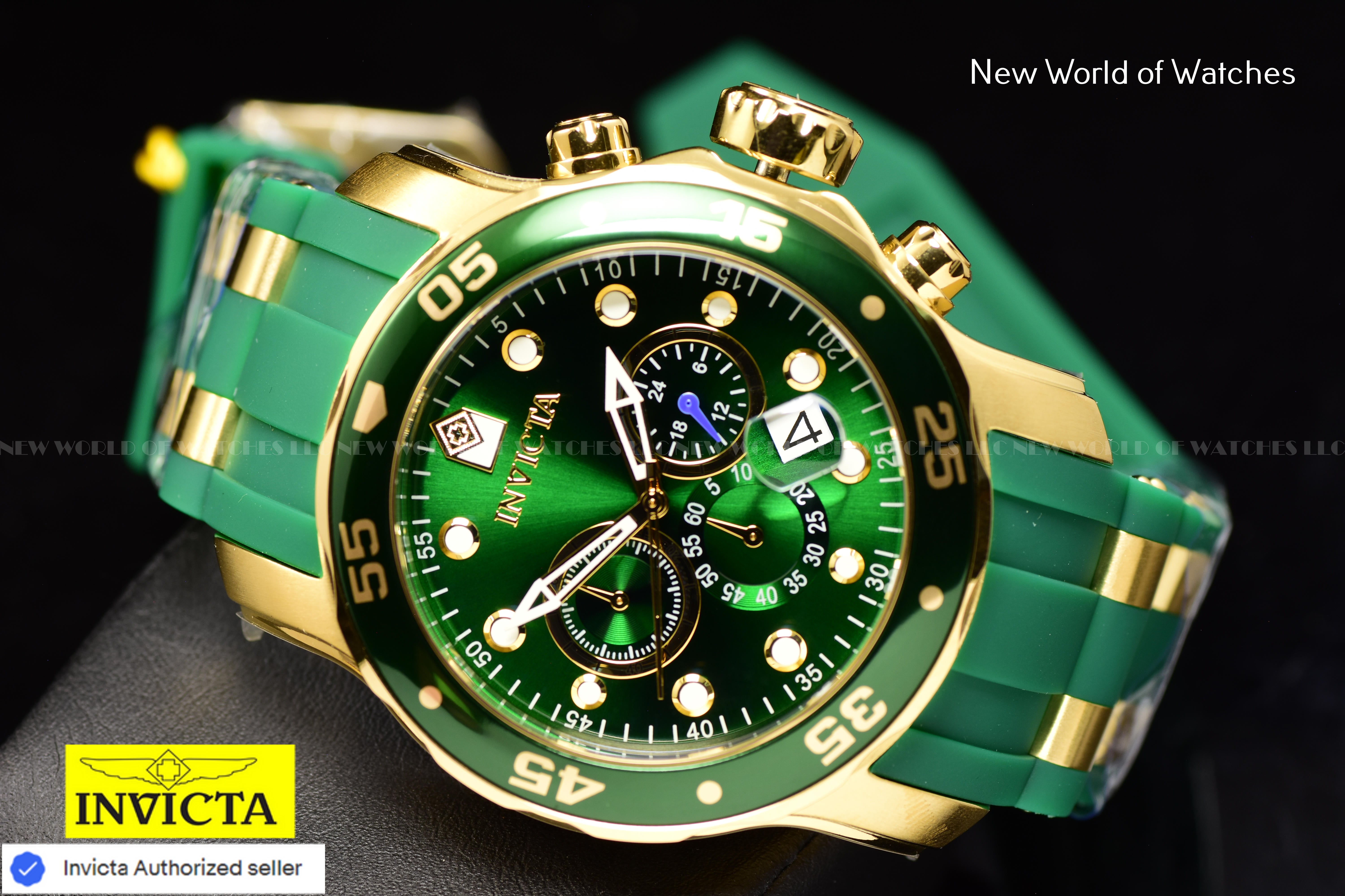 Invicta Men Pro Diver SCUBA 48mm Green Quartz Japan Silicone Stainless Steel Watch
