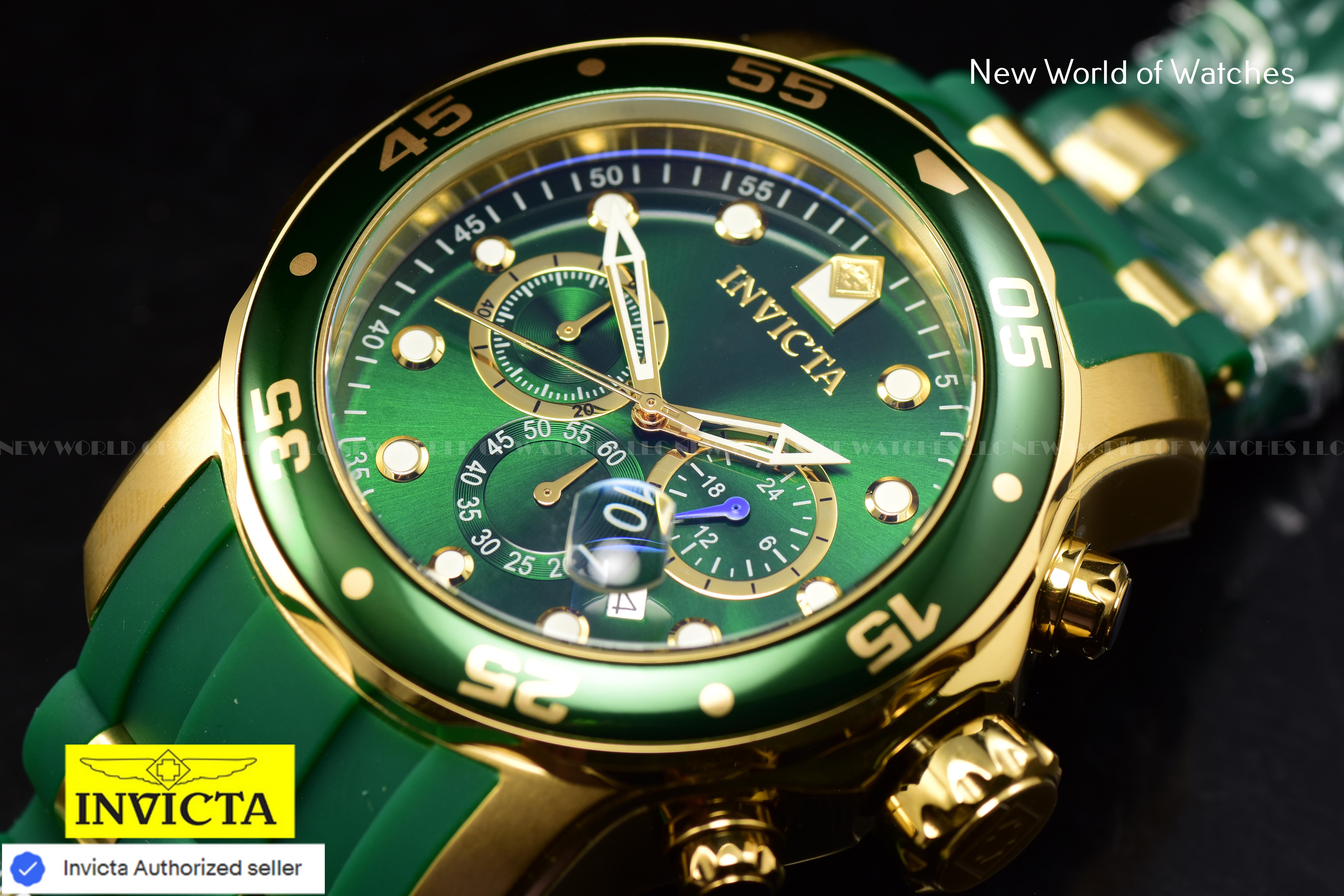 Invicta Men Pro Diver SCUBA 48mm Green Quartz Japan Silicone Stainless Steel Watch