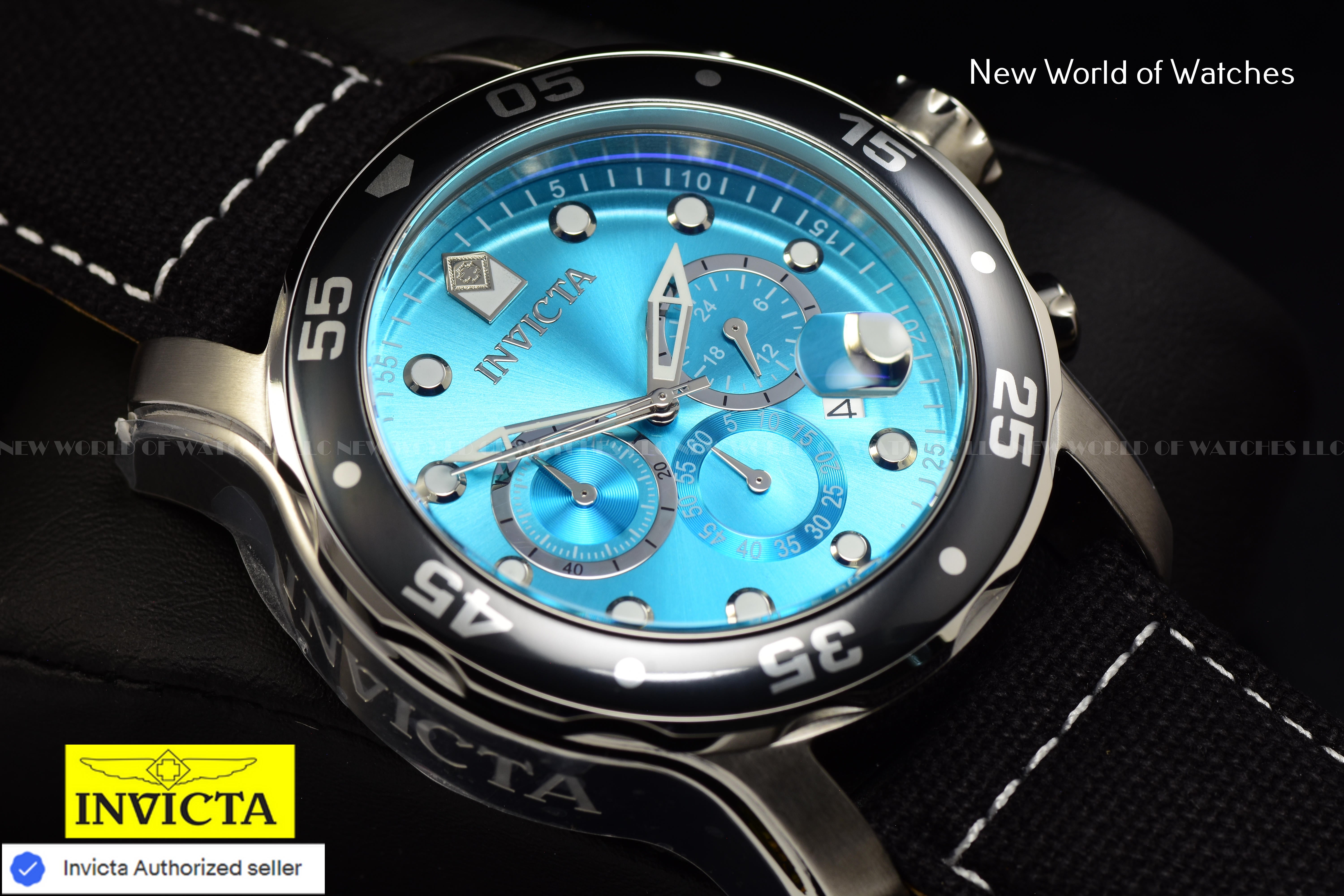 Invicta Men Pro Diver 48mm Light Blue Quartz Japan Canvas Watch