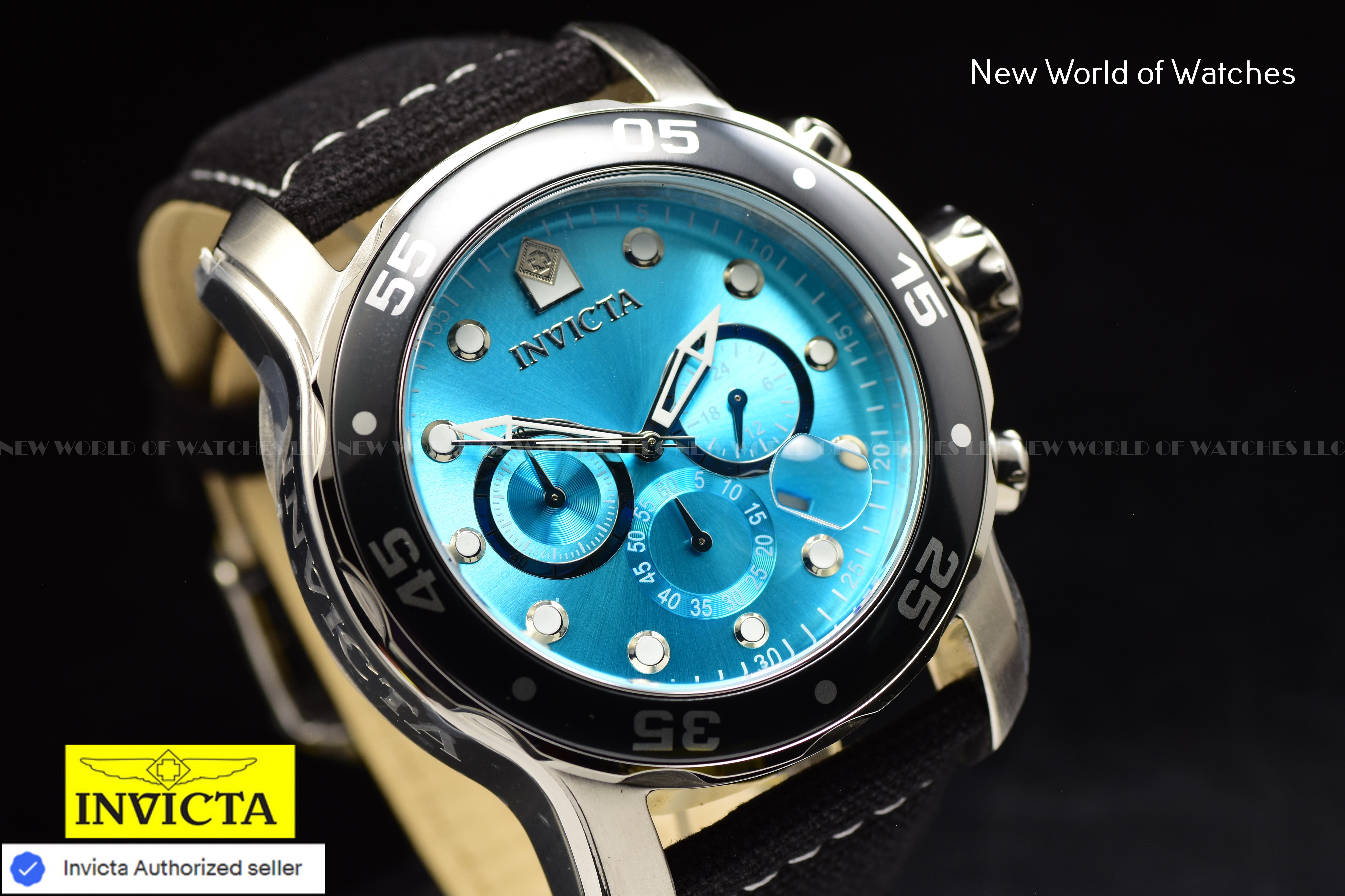 Invicta Men Pro Diver 48mm Light Blue Quartz Japan Canvas Watch
