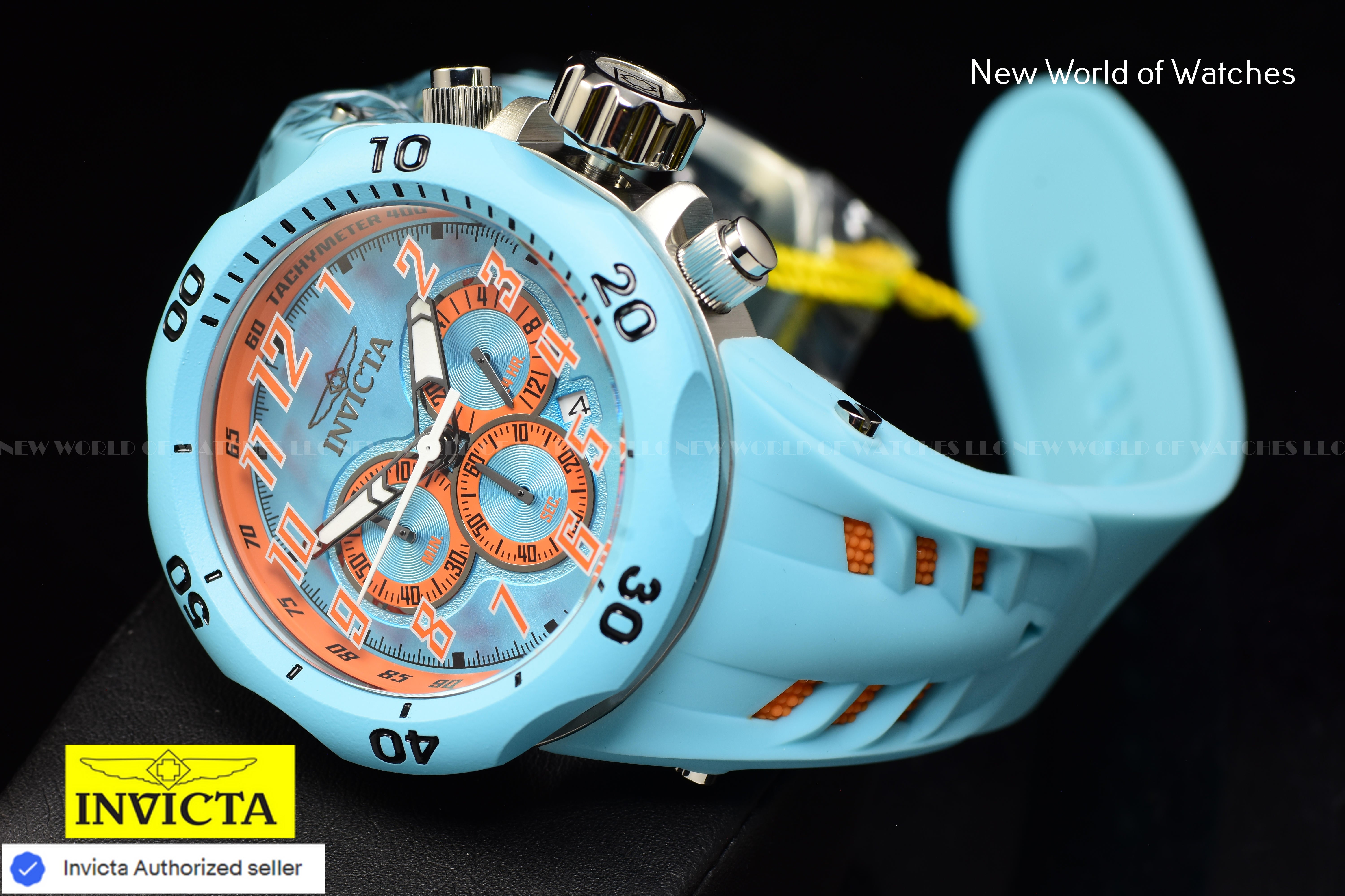 Invicta Men Venom Hydra 52mm Light Blue Orange Quartz Japan Silicone Watch