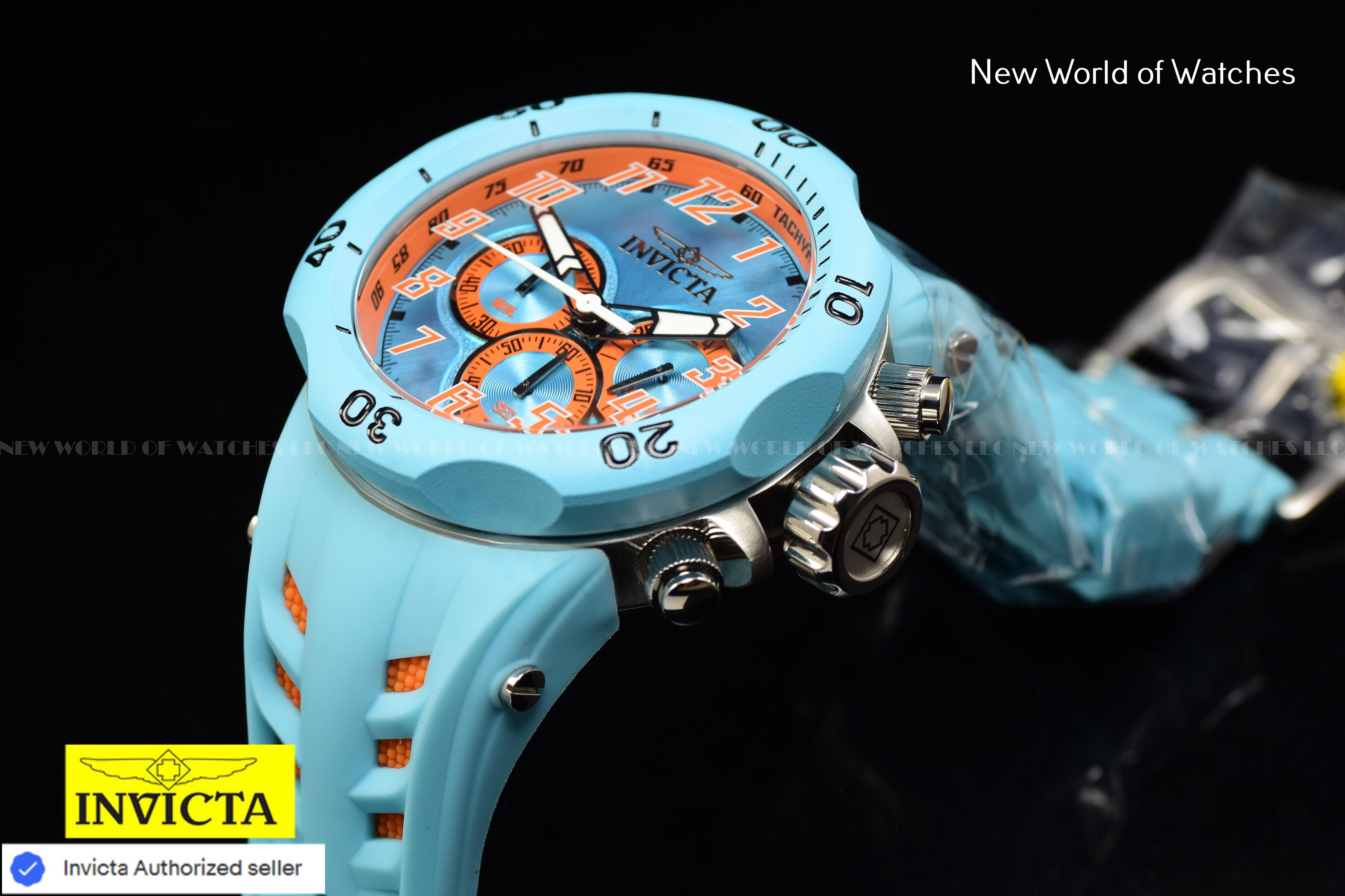 Invicta Men Venom Hydra 52mm Light Blue Orange Quartz Japan Silicone Watch