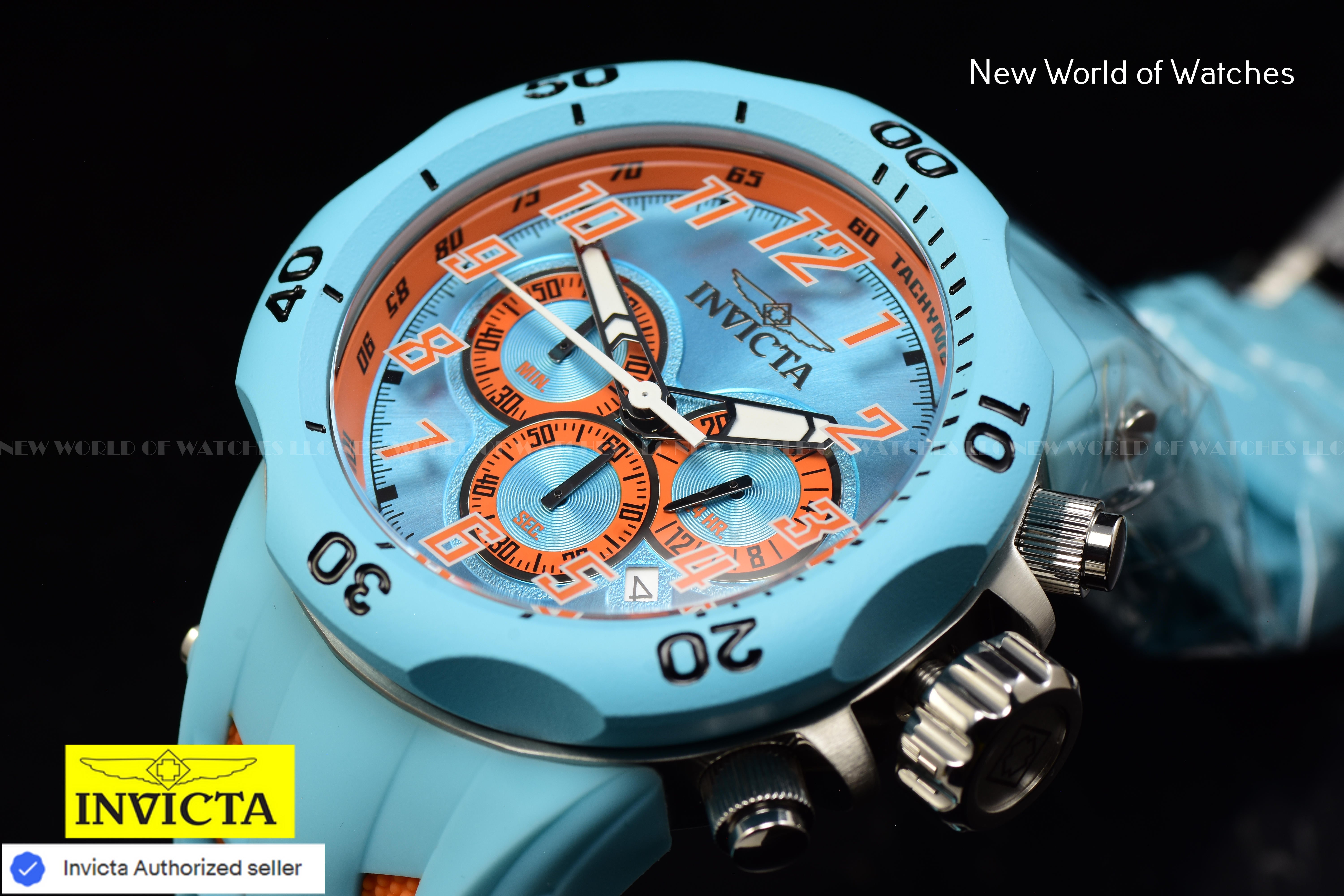 Invicta Men Venom Hydra 52mm Light Blue Orange Quartz Japan Silicone Watch