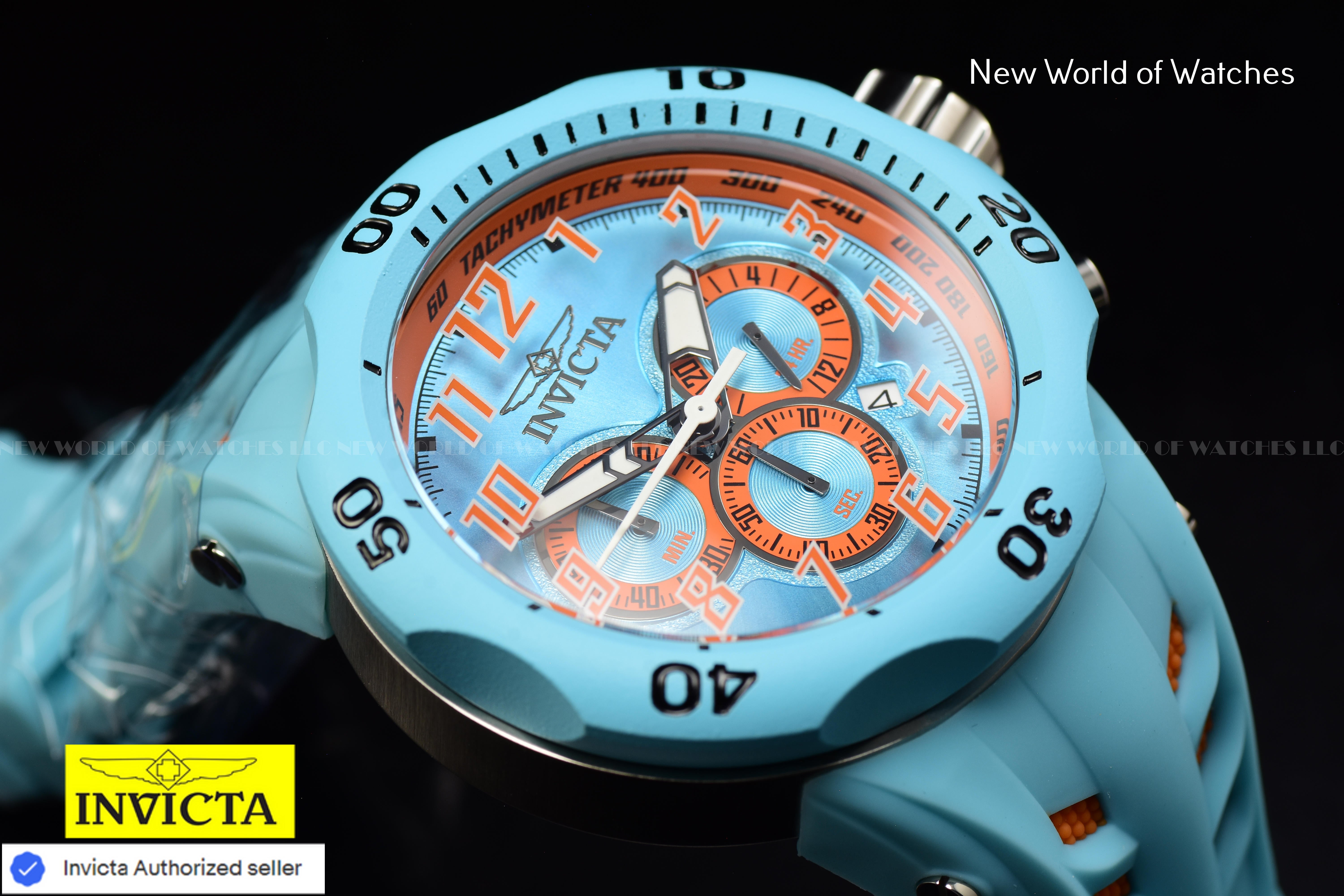 Invicta Men Venom Hydra 52mm Light Blue Orange Quartz Japan Silicone Watch