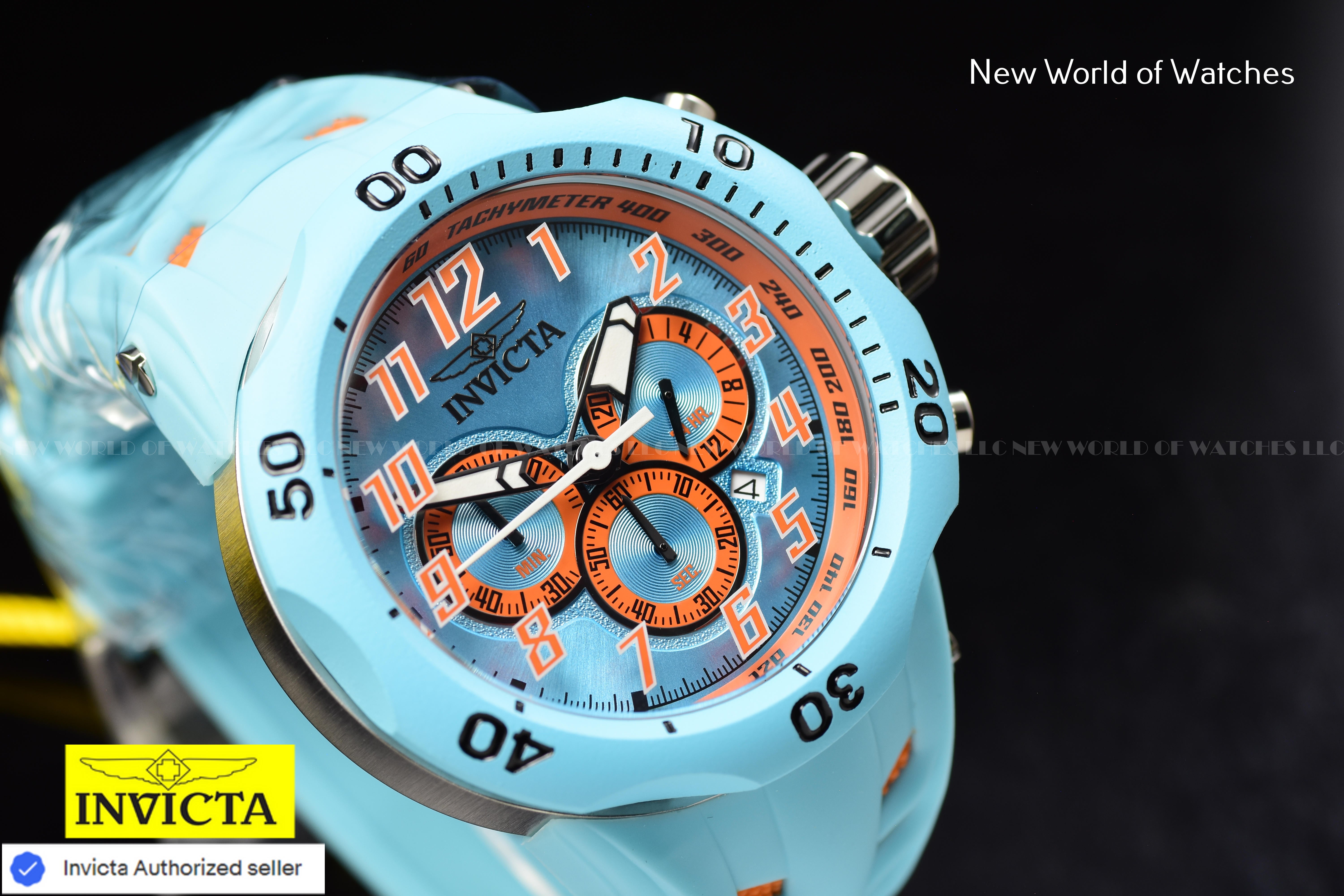 Invicta Men Venom Hydra 52mm Light Blue Orange Quartz Japan Silicone Watch