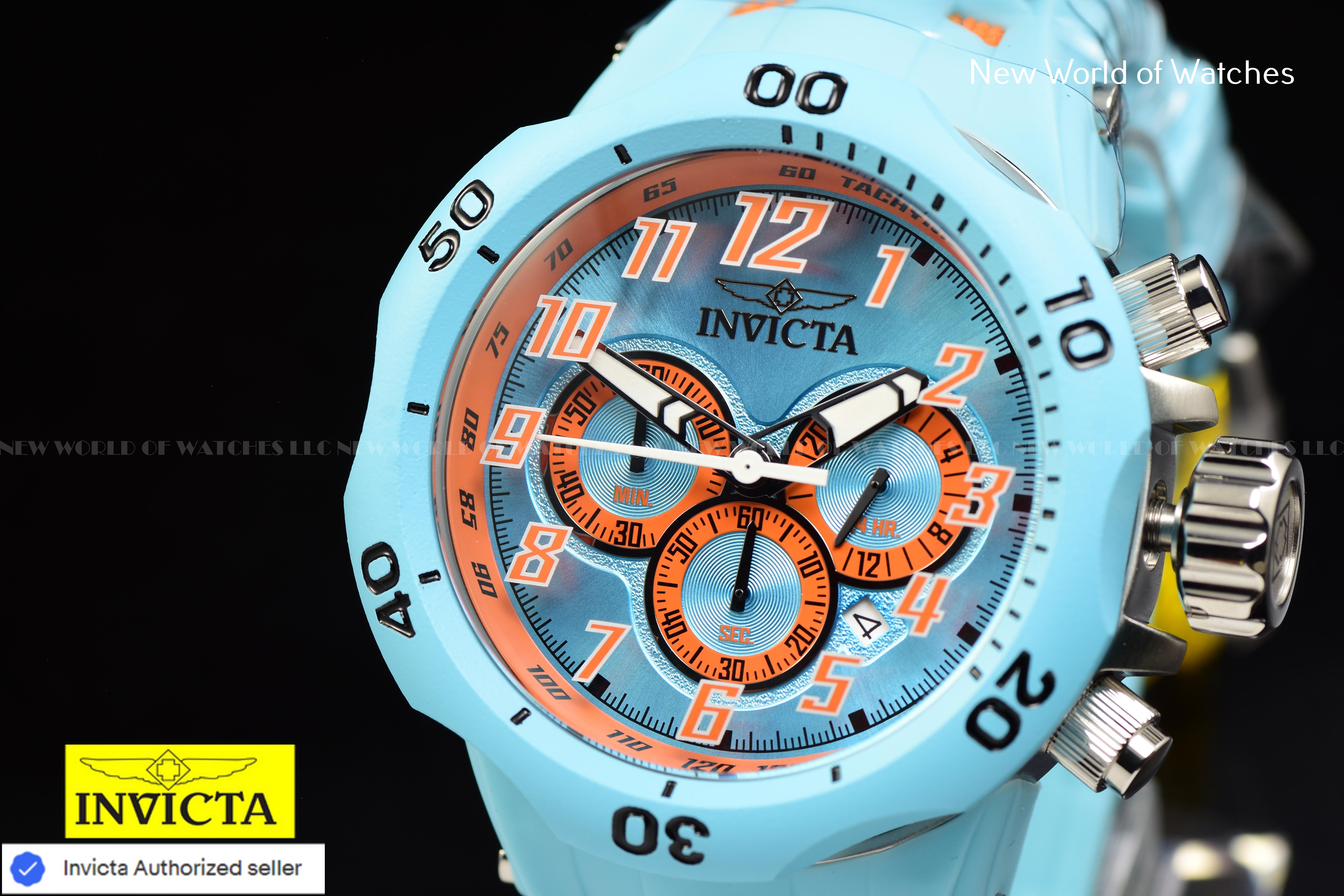 Invicta Men Venom Hydra 52mm Light Blue Orange Quartz Japan Silicone Watch