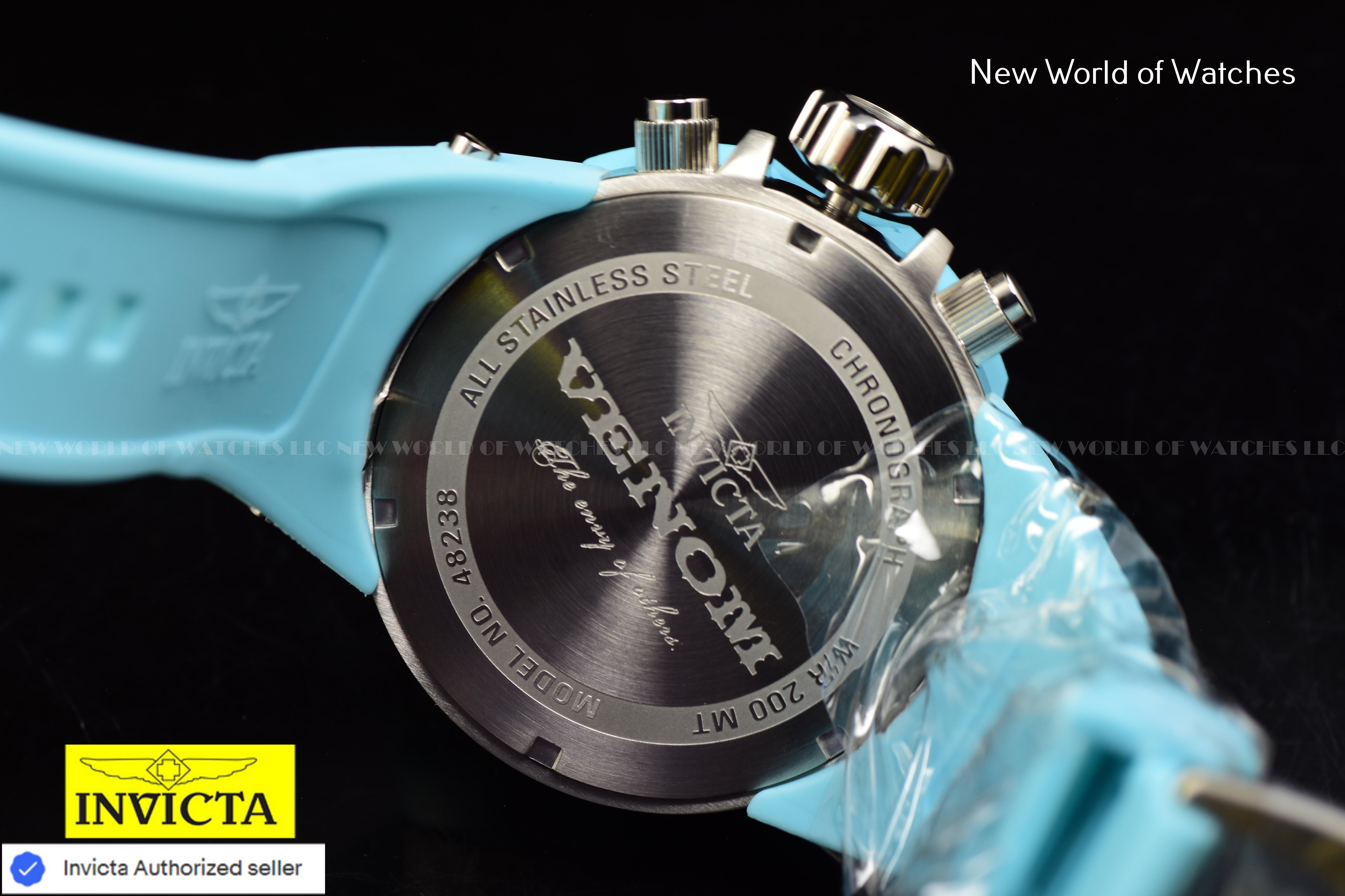 Invicta Men Venom Hydra 52mm Light Blue Orange Quartz Japan Silicone Watch