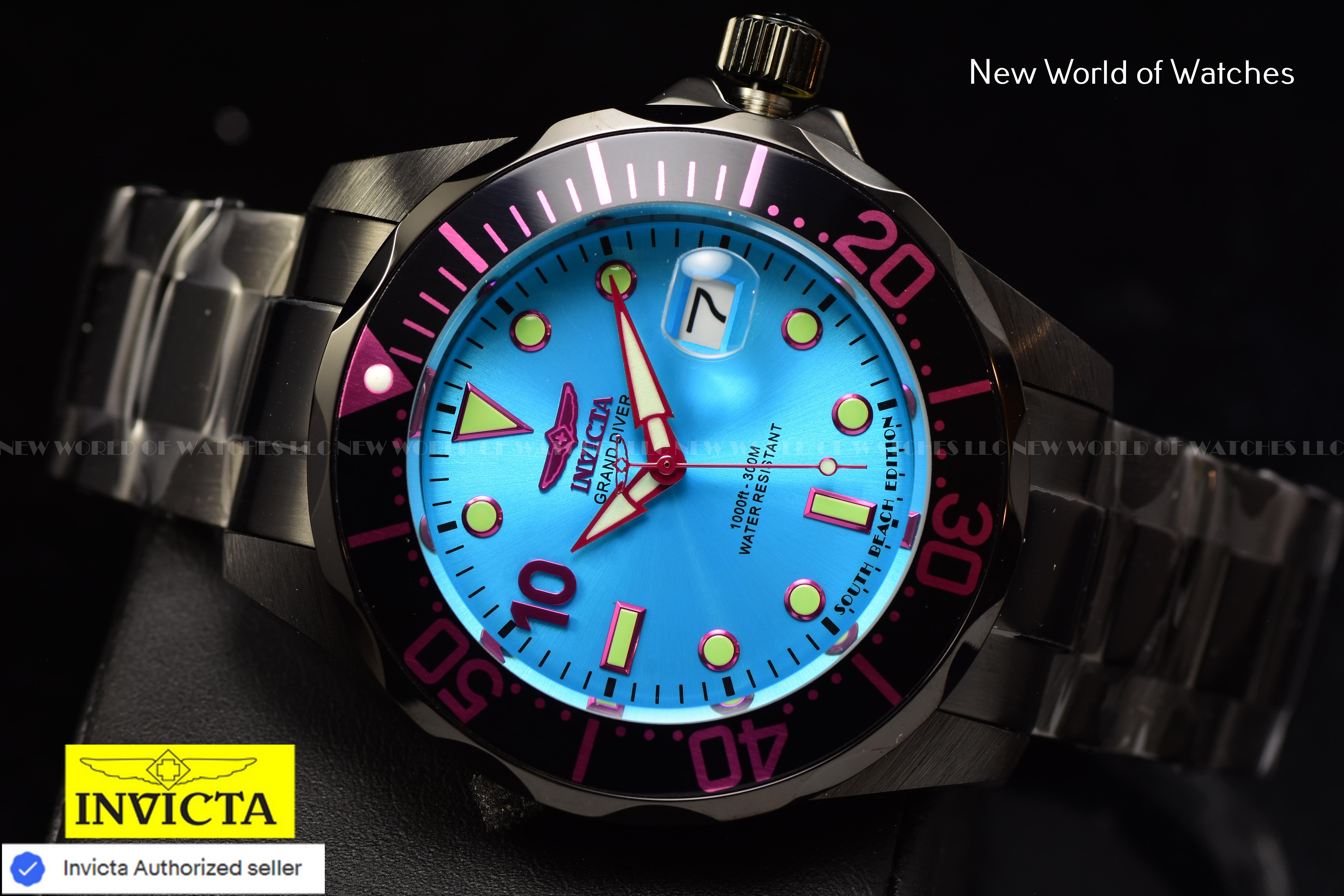 Invicta Men Pro Diver SOUTH BEACH 47mm AQUA Blue Automatic Malaysia Stainless Steel Watch