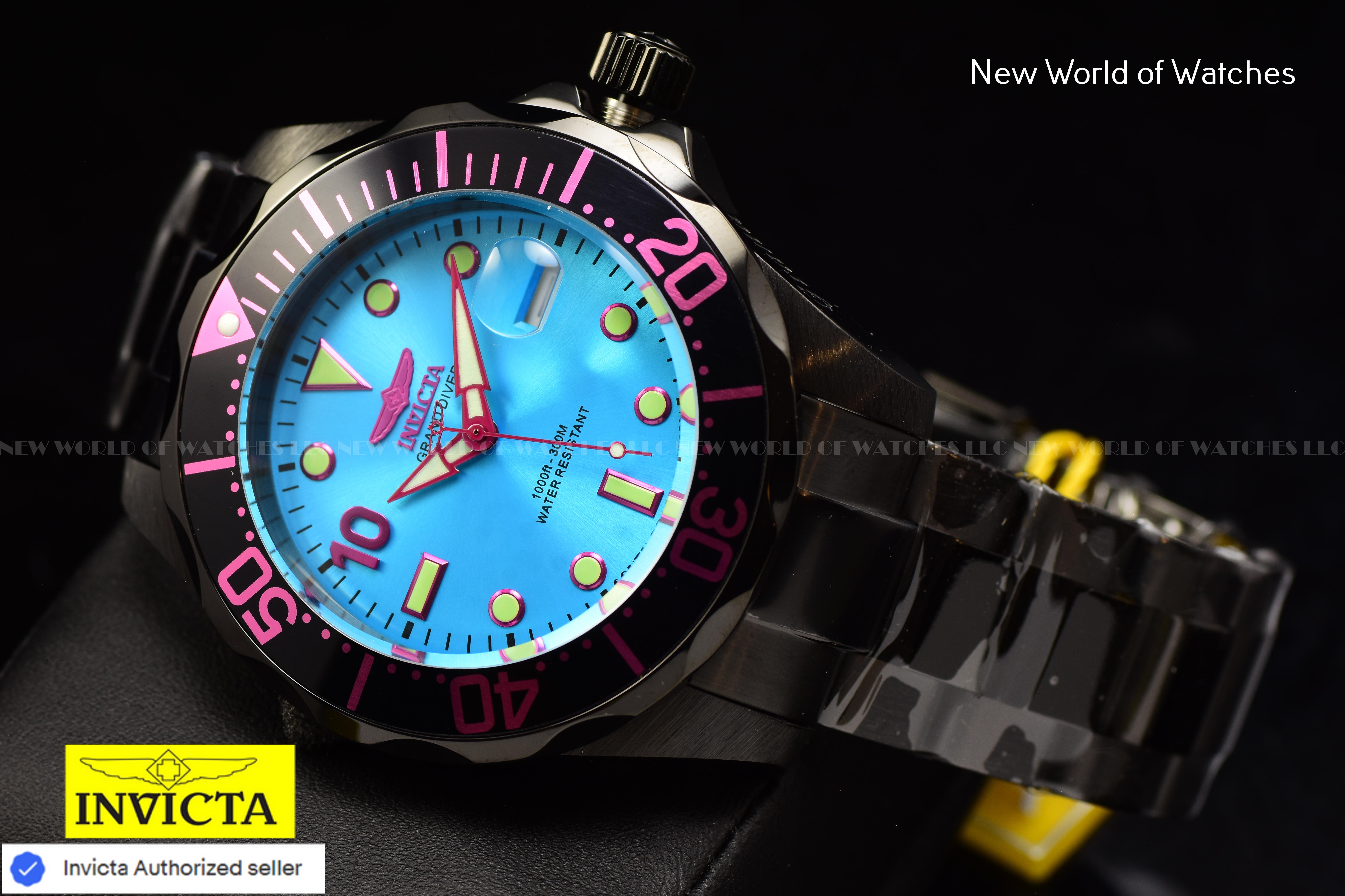 Invicta Men Pro Diver SOUTH BEACH 47mm AQUA Blue Automatic Malaysia Stainless Steel Watch