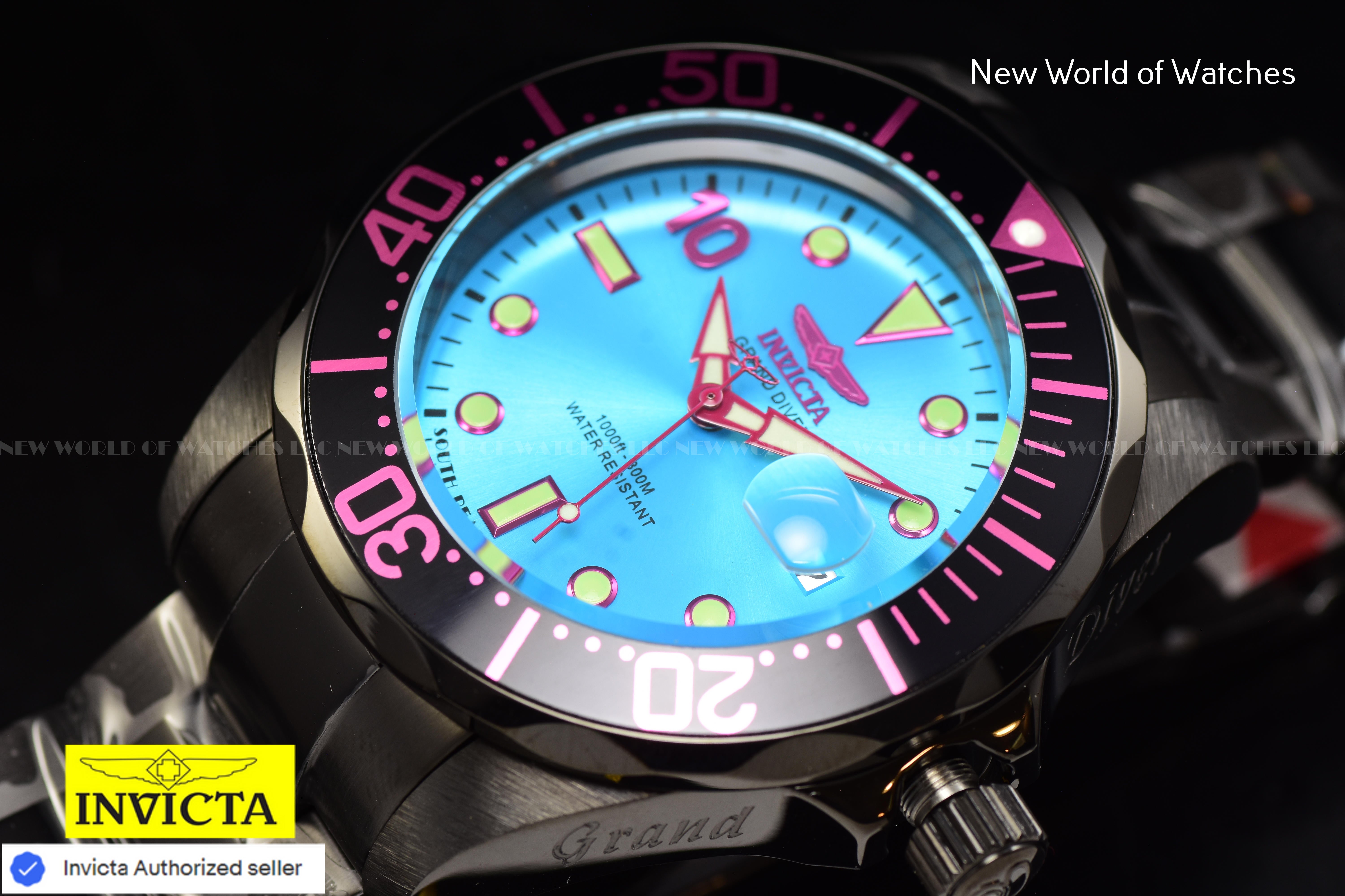 Invicta Men Pro Diver SOUTH BEACH 47mm AQUA Blue Automatic Malaysia Stainless Steel Watch