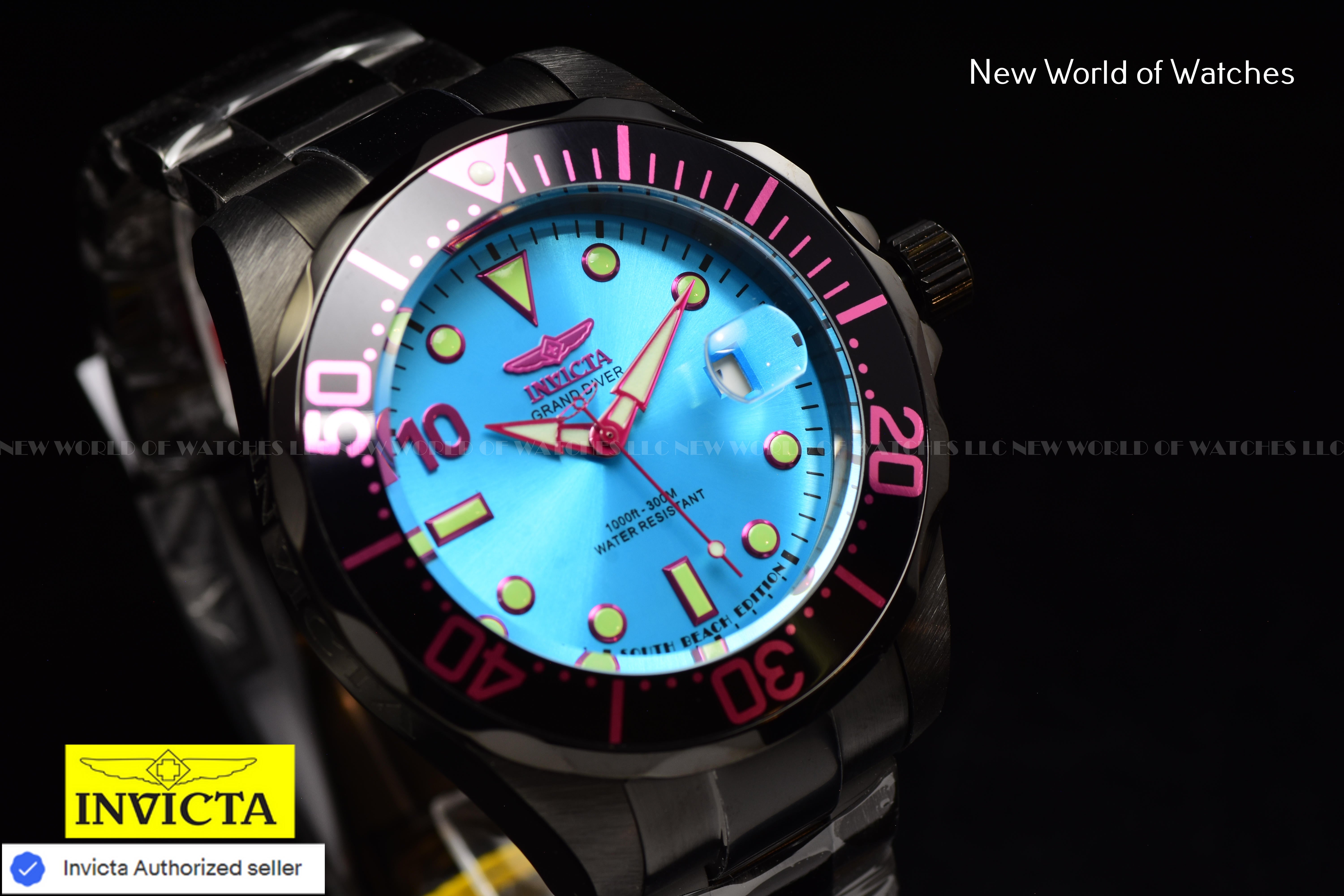 Invicta Men Pro Diver SOUTH BEACH 47mm AQUA Blue Automatic Malaysia Stainless Steel Watch