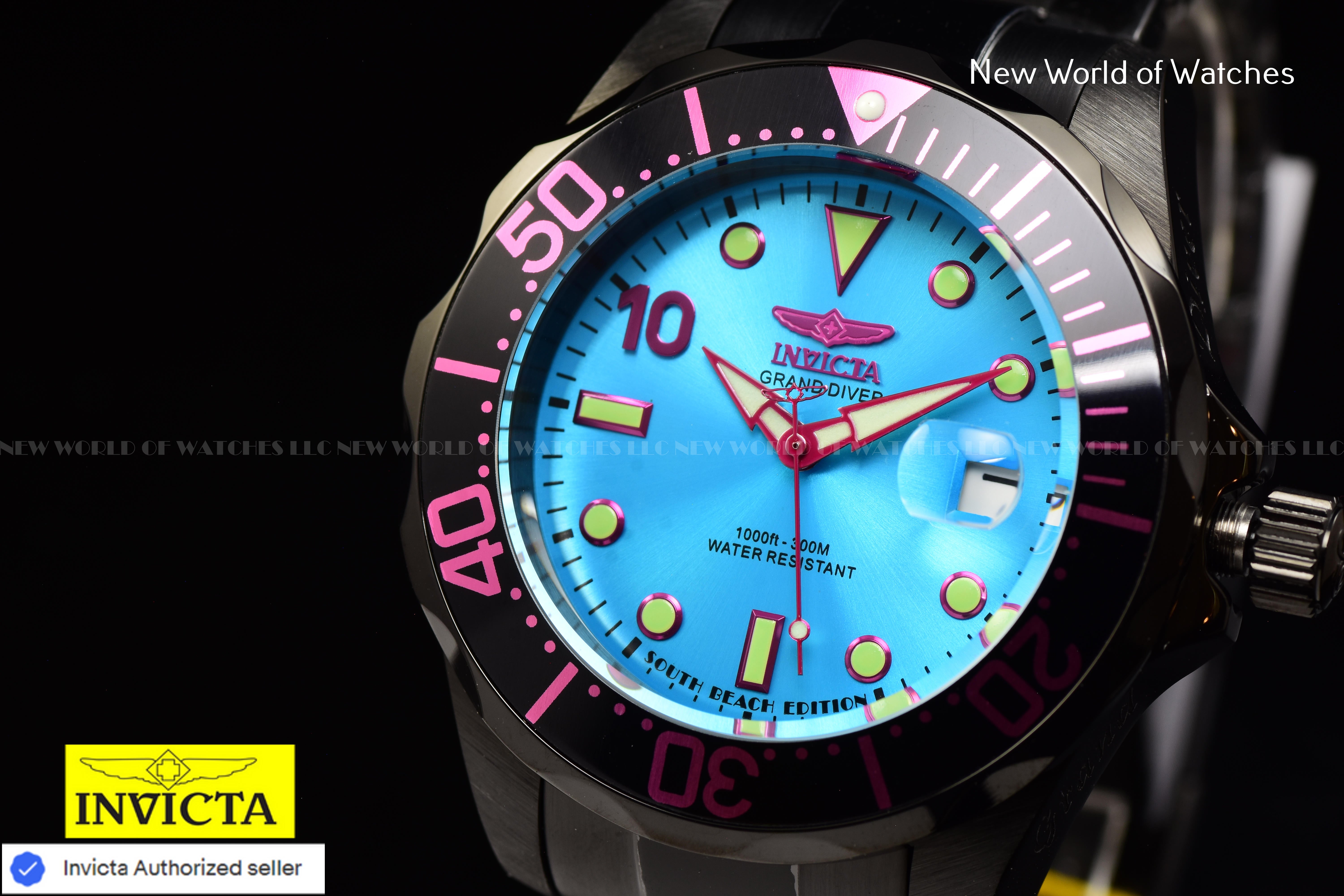 Invicta Men Pro Diver SOUTH BEACH 47mm AQUA Blue Automatic Malaysia Stainless Steel Watch
