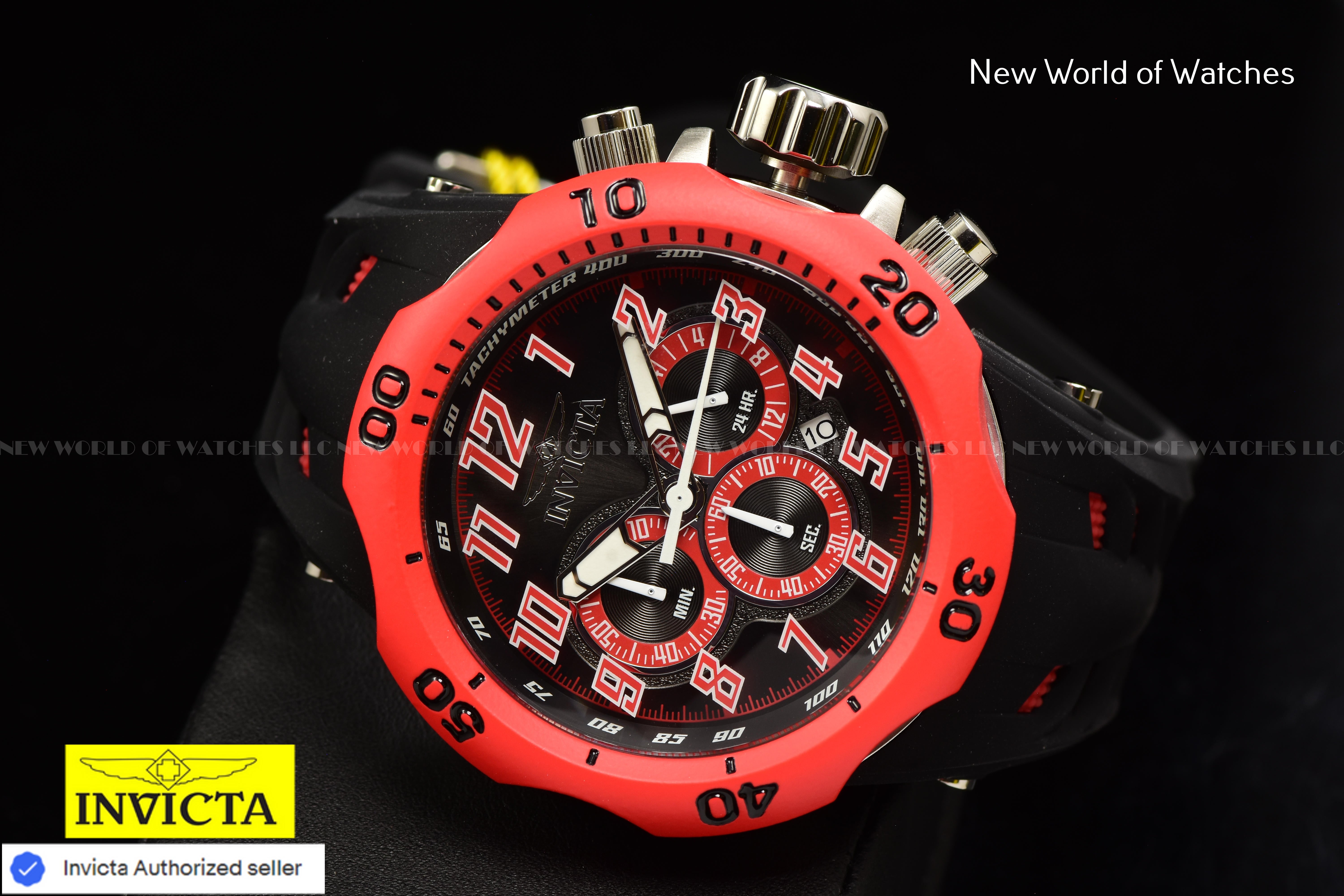 Invicta Men Venom Hydra 52mm Red Black Quartz Japan Silicone Watch