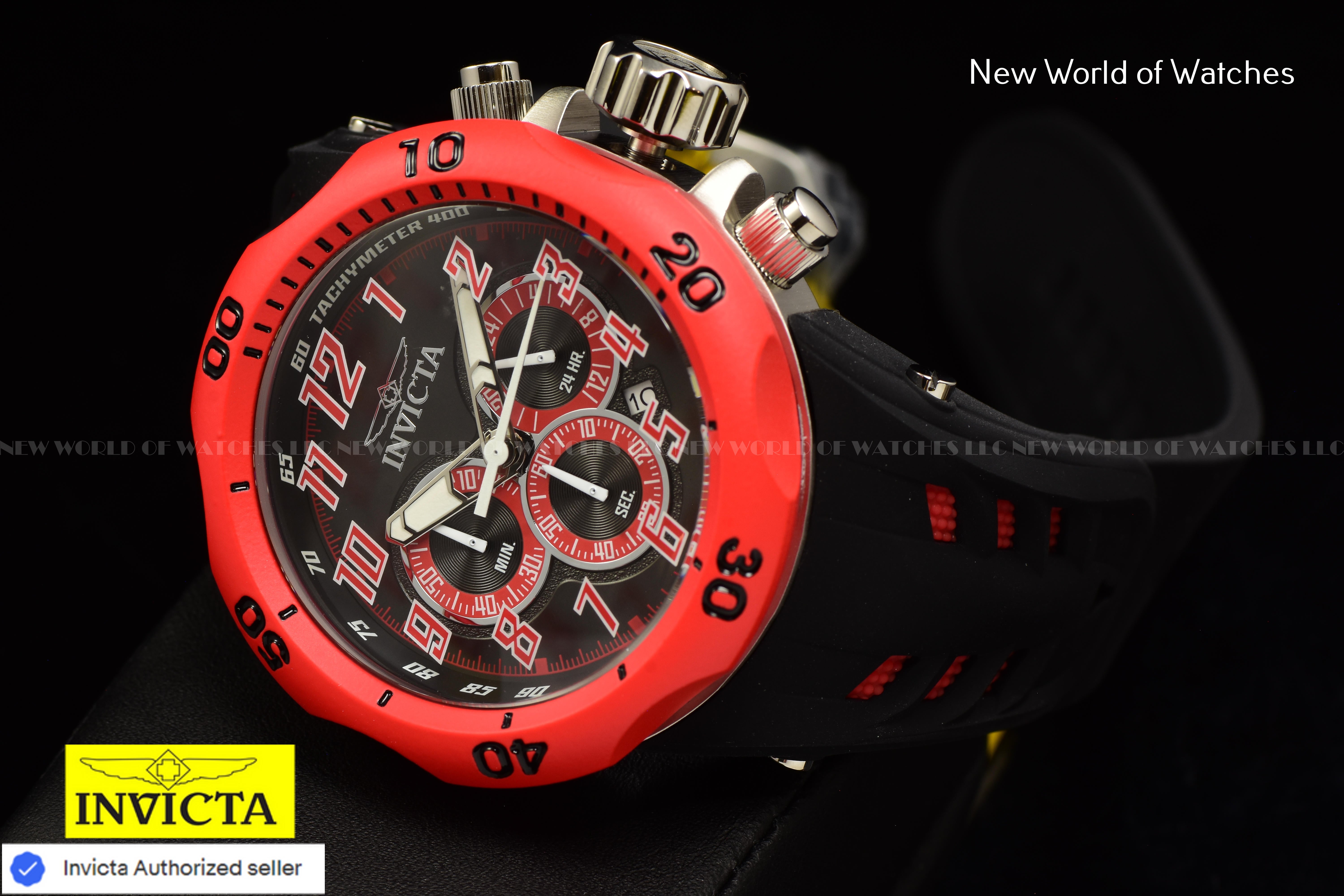 Invicta Men Venom Hydra 52mm Red Black Quartz Japan Silicone Watch