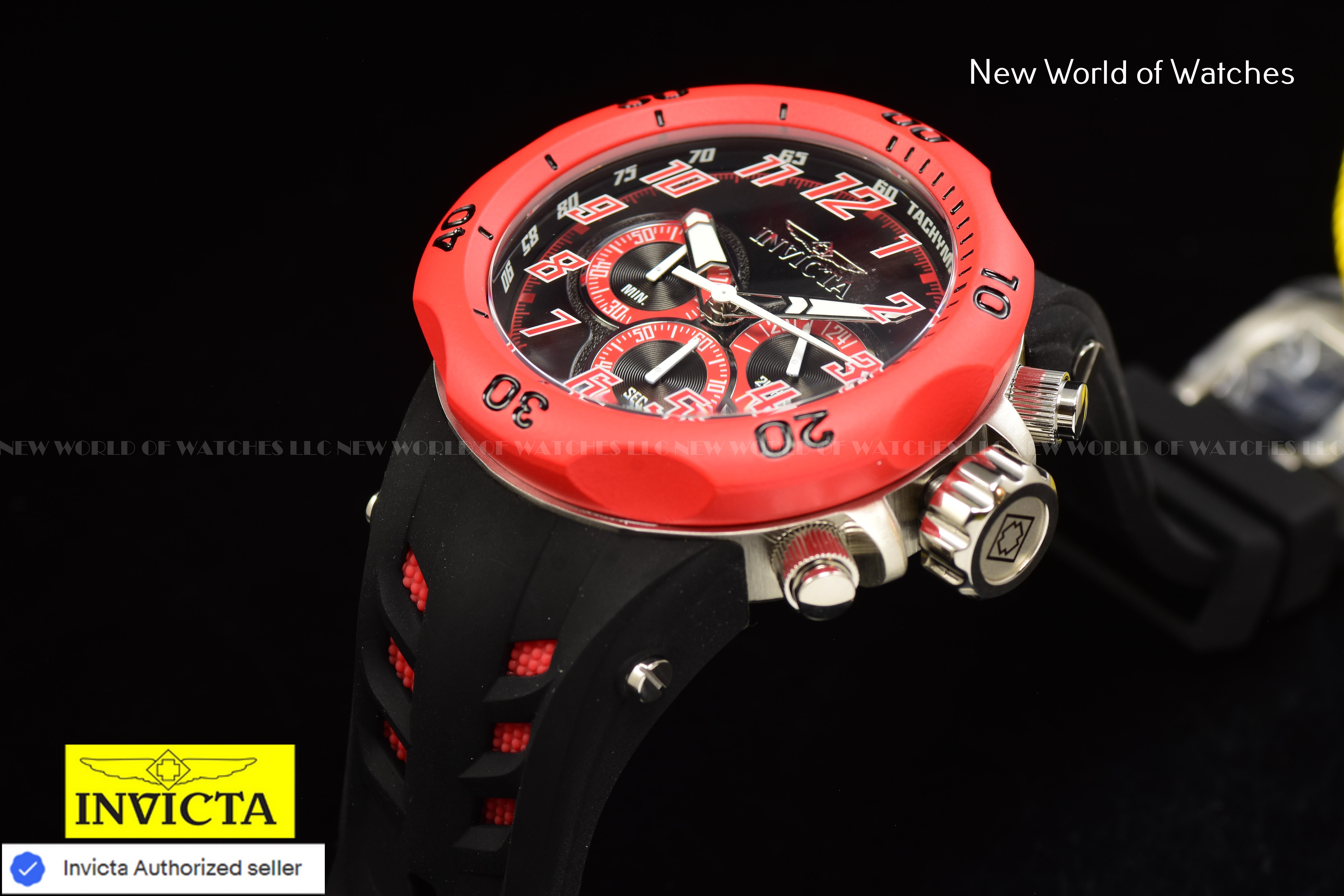 Invicta Men Venom Hydra 52mm Red Black Quartz Japan Silicone Watch