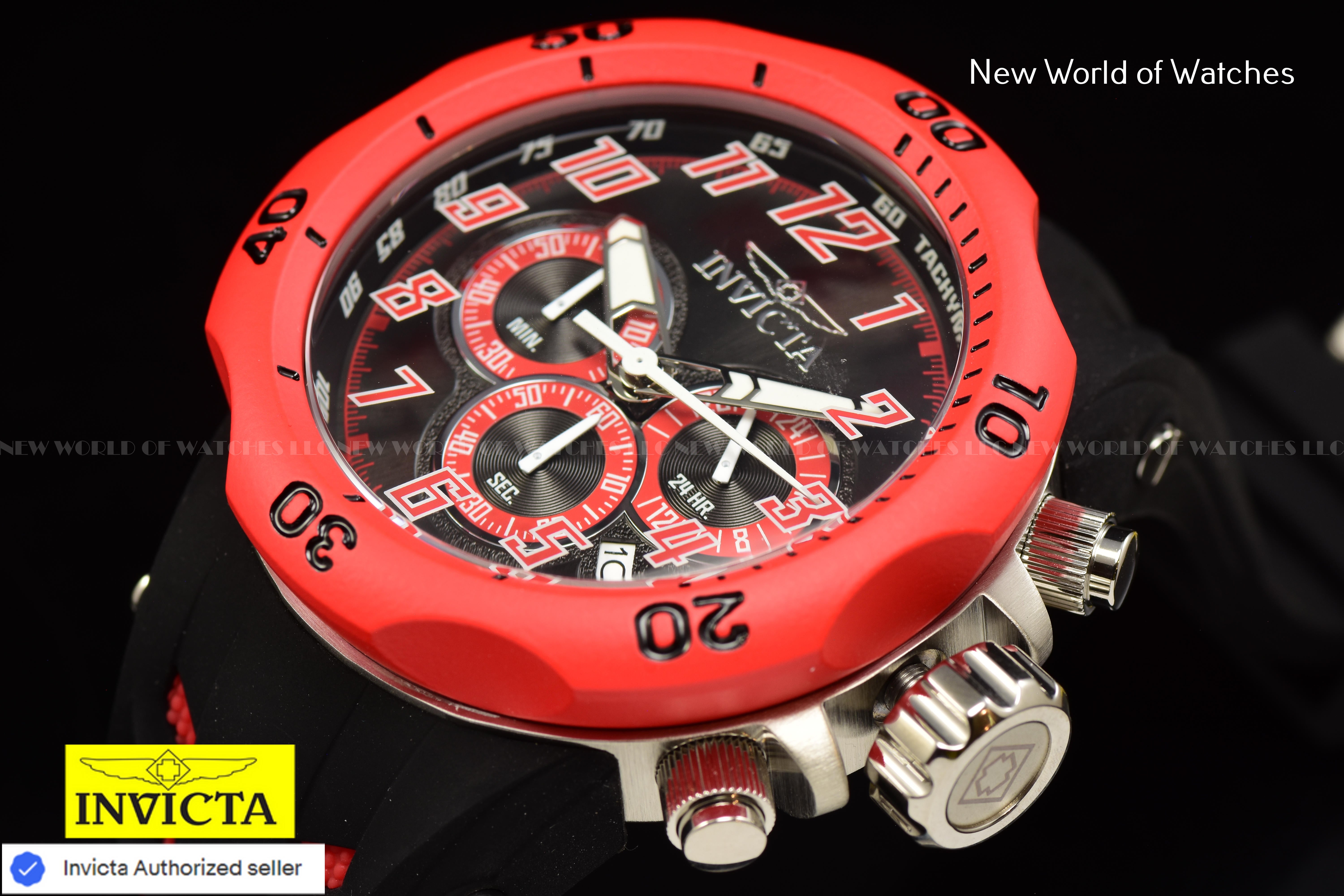Invicta Men Venom Hydra 52mm Red Black Quartz Japan Silicone Watch