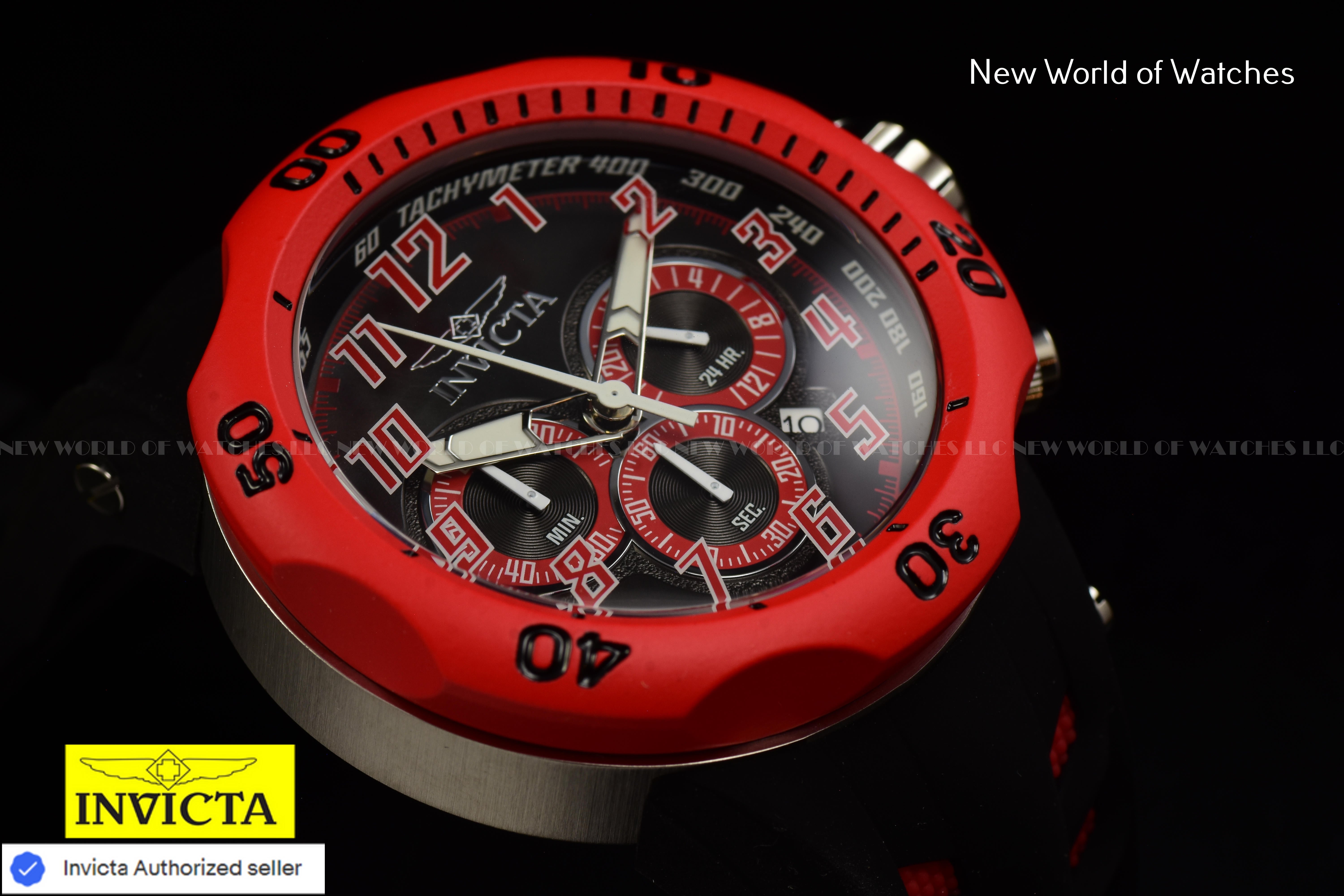 Invicta Men Venom Hydra 52mm Red Black Quartz Japan Silicone Watch