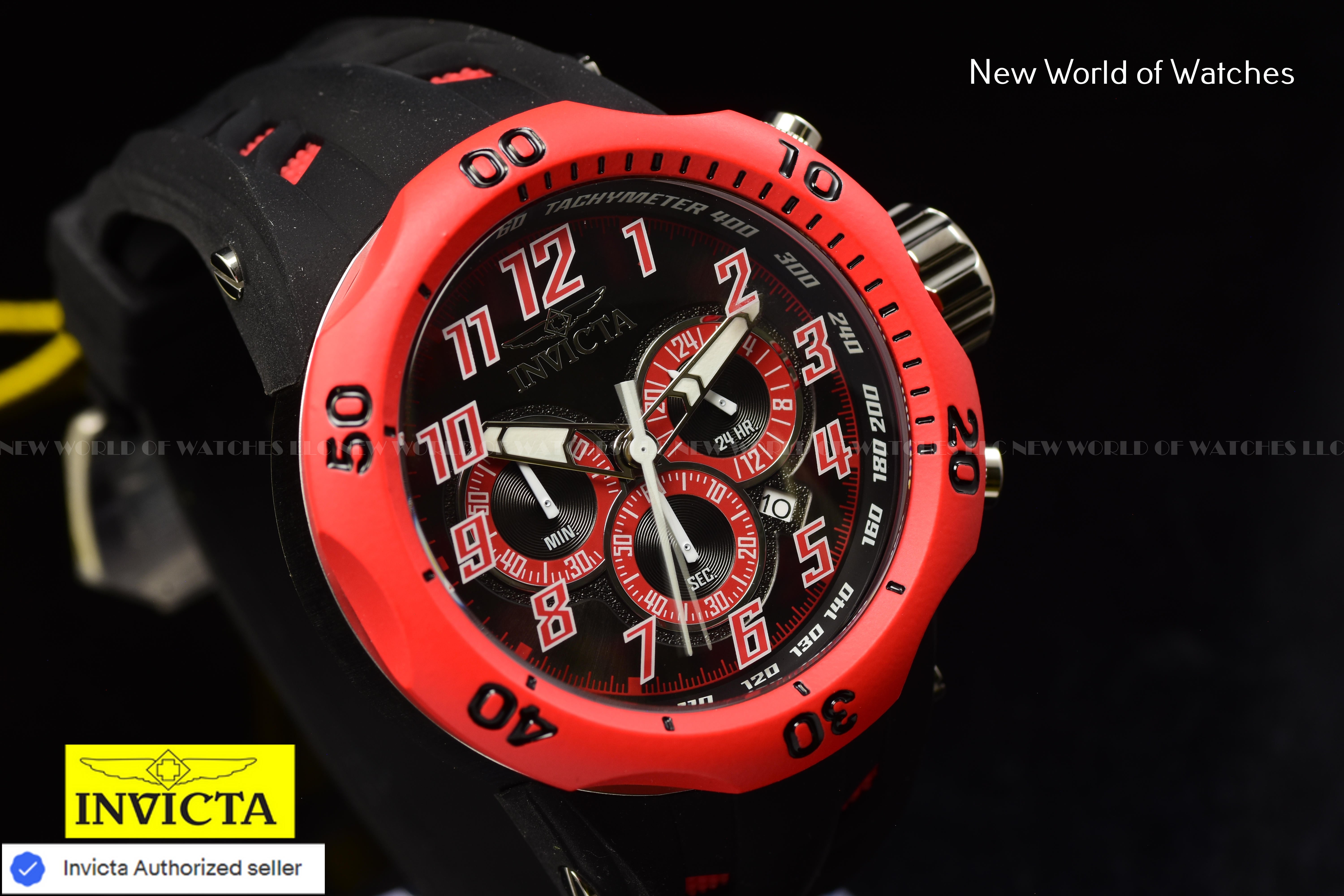 Invicta Men Venom Hydra 52mm Red Black Quartz Japan Silicone Watch