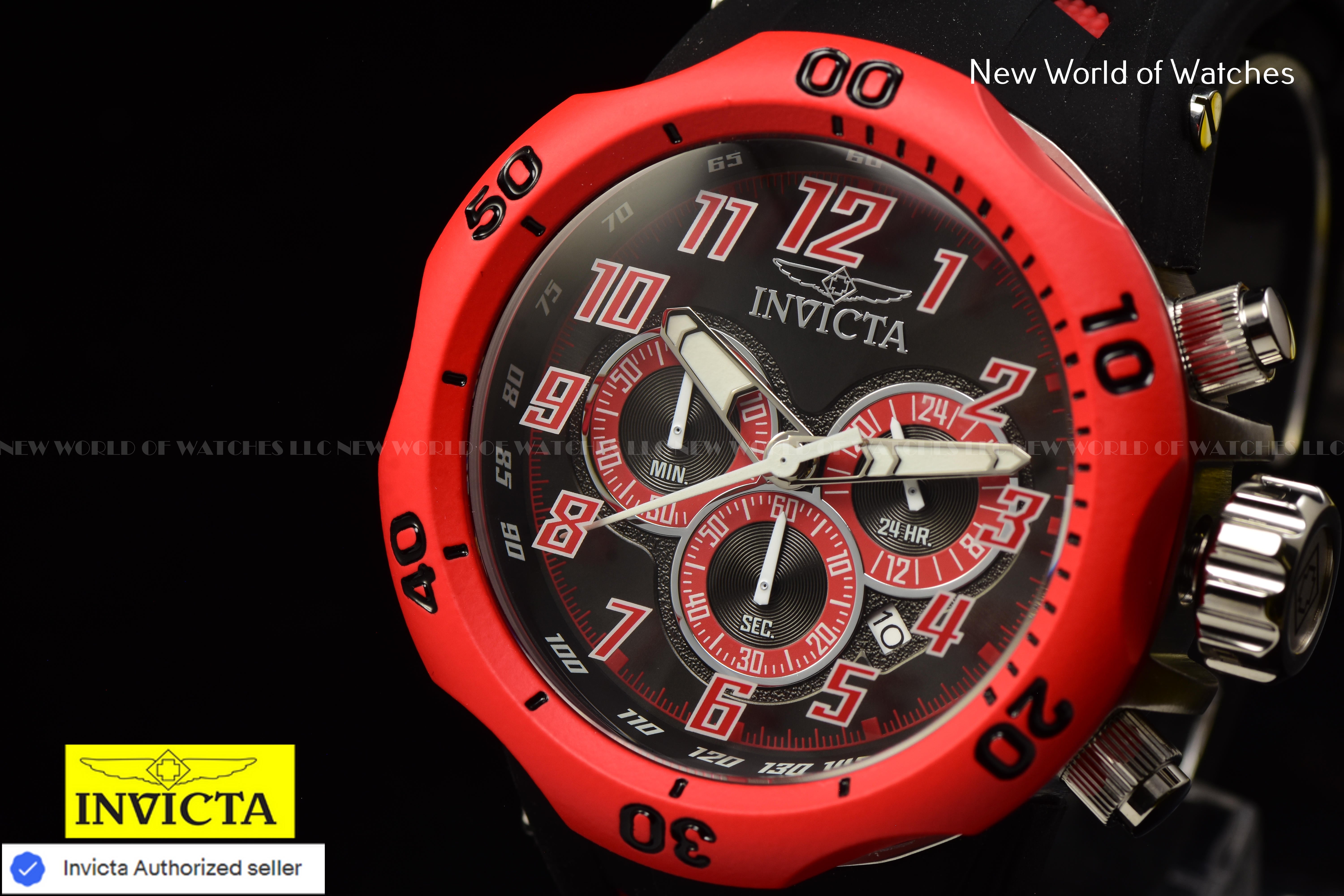 Invicta Men Venom Hydra 52mm Red Black Quartz Japan Silicone Watch