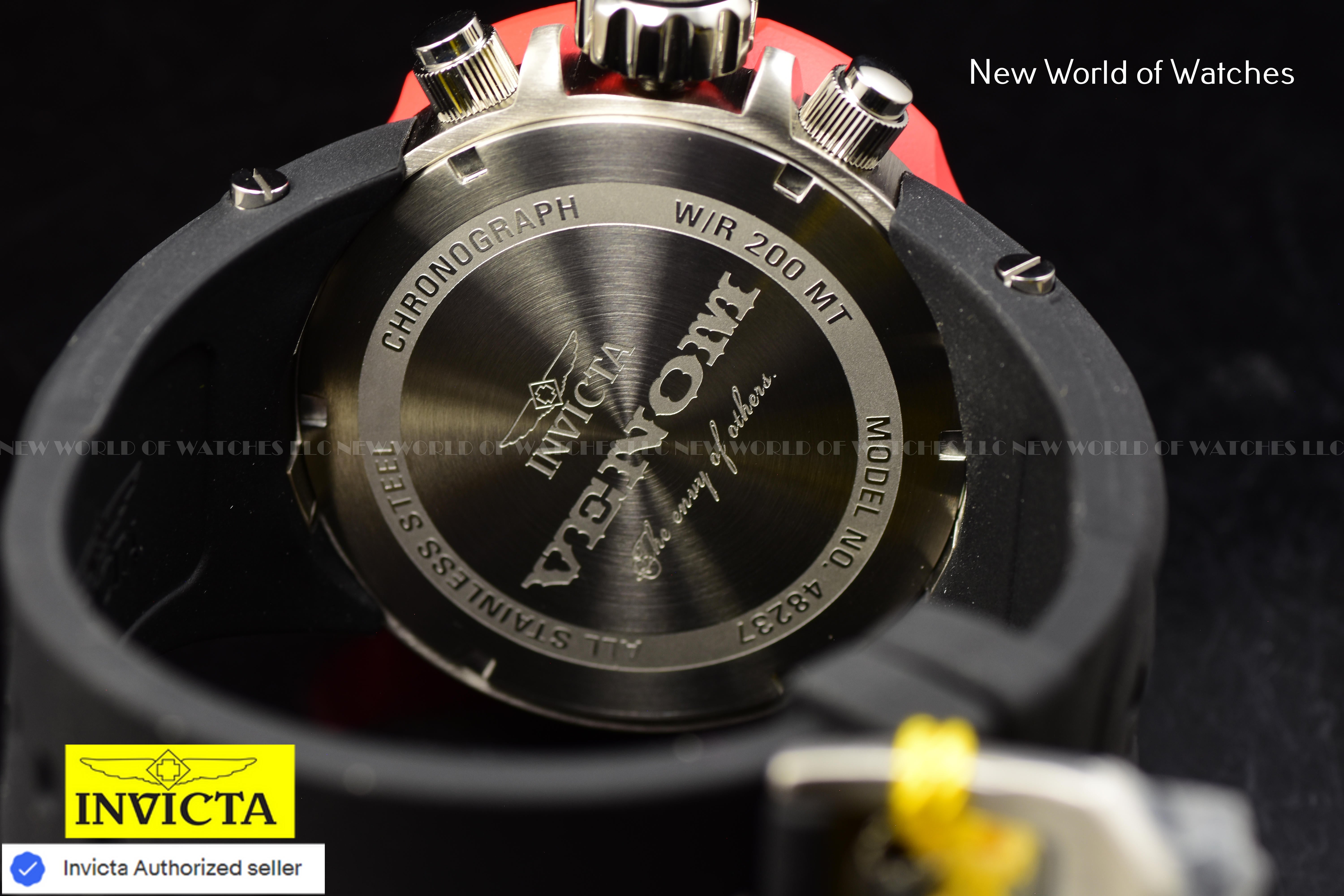 Invicta Men Venom Hydra 52mm Red Black Quartz Japan Silicone Watch
