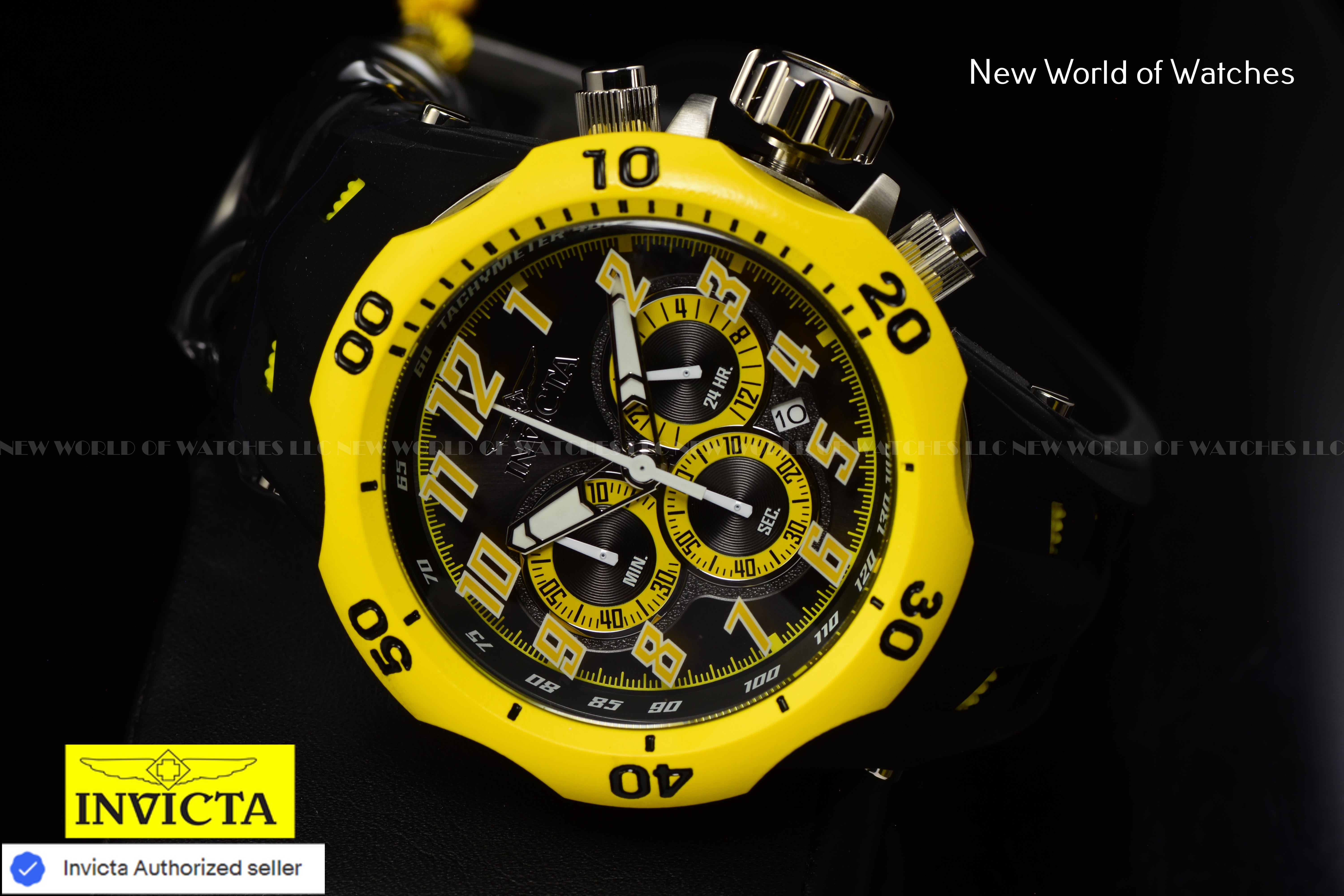 Invicta Men Venom Hydra 52mm Yellow Black Quartz Japan Silicone Watch