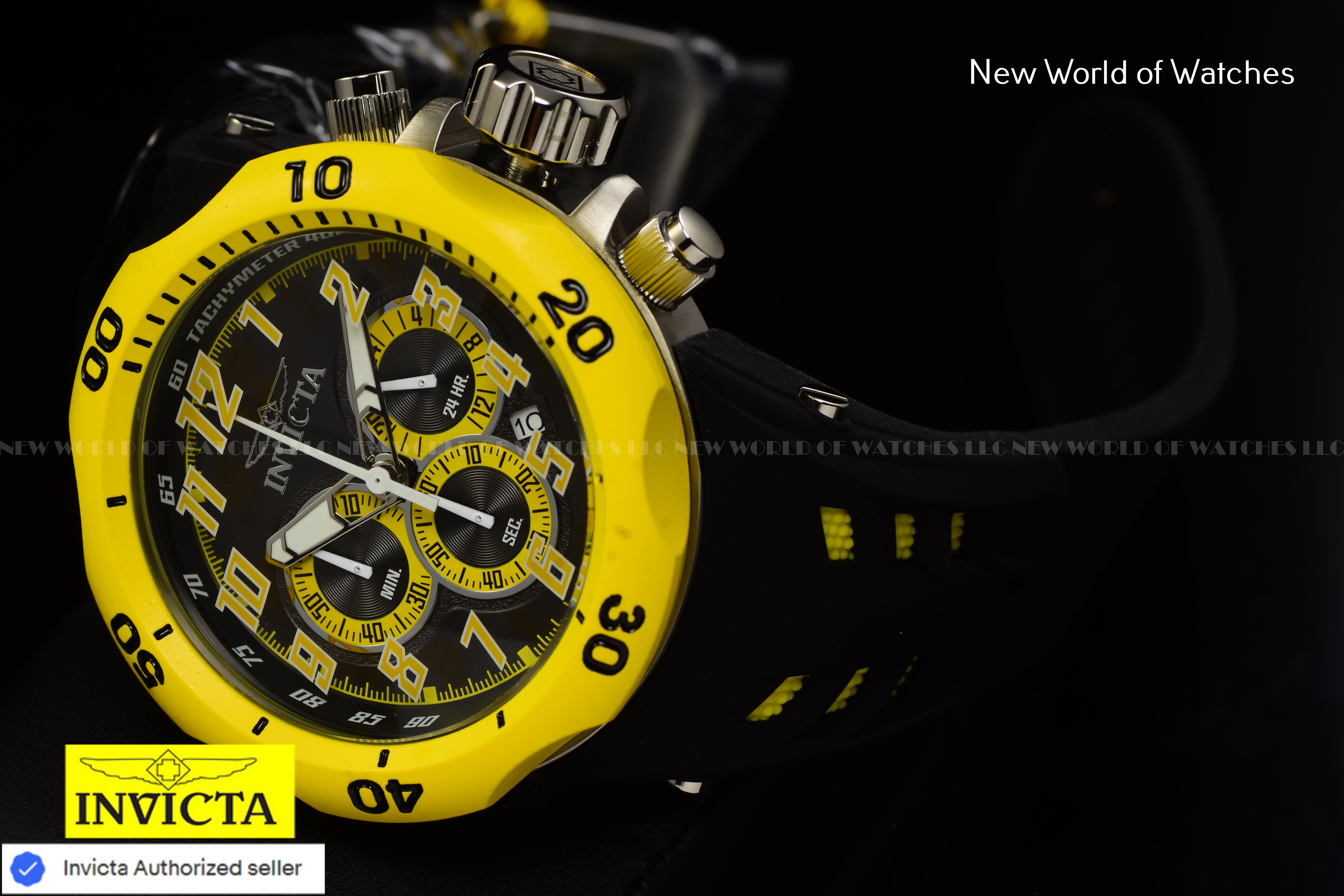 Invicta Men Venom Hydra 52mm Yellow Black Quartz Japan Silicone Watch