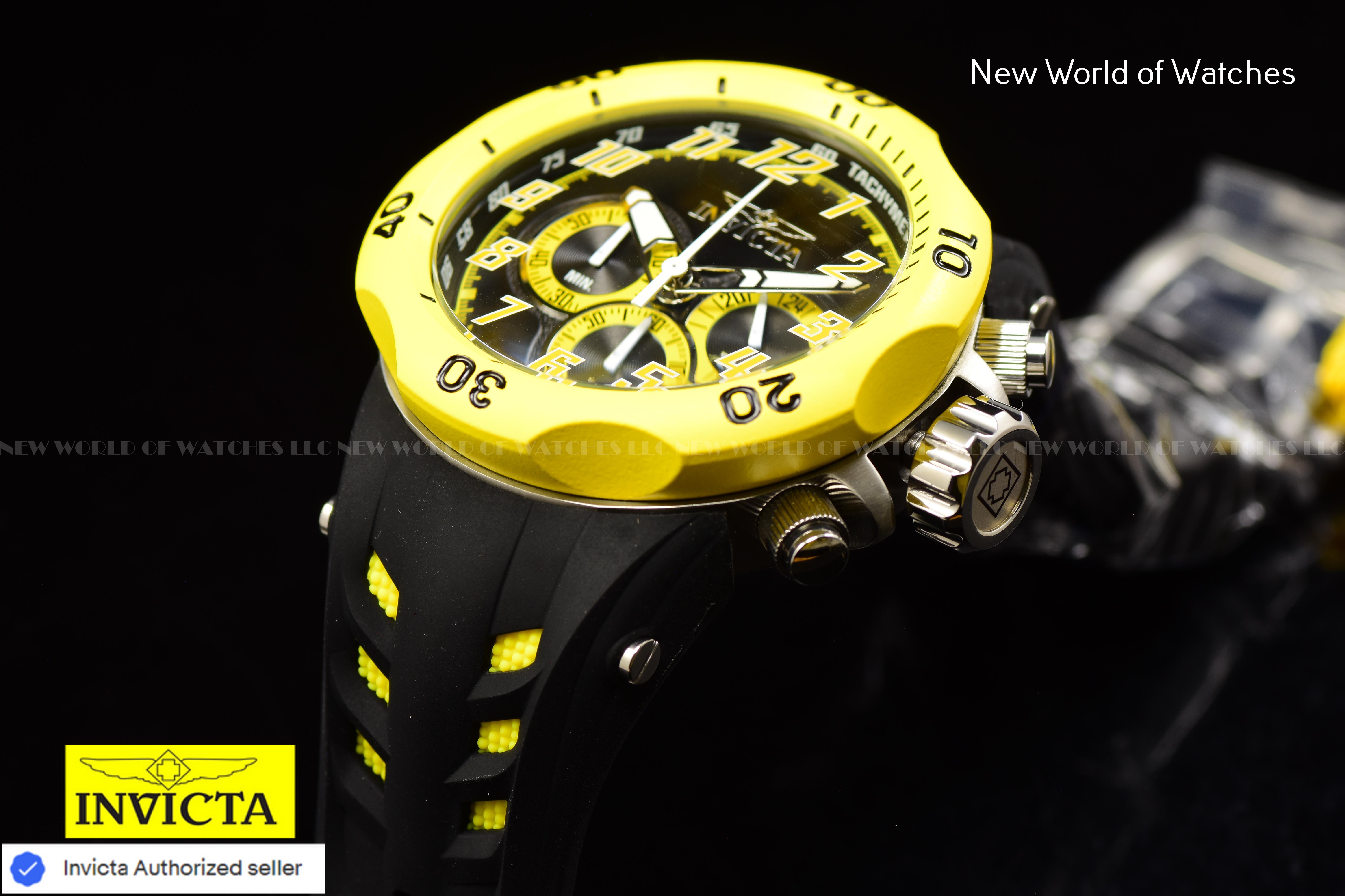 Invicta Men Venom Hydra 52mm Yellow Black Quartz Japan Silicone Watch