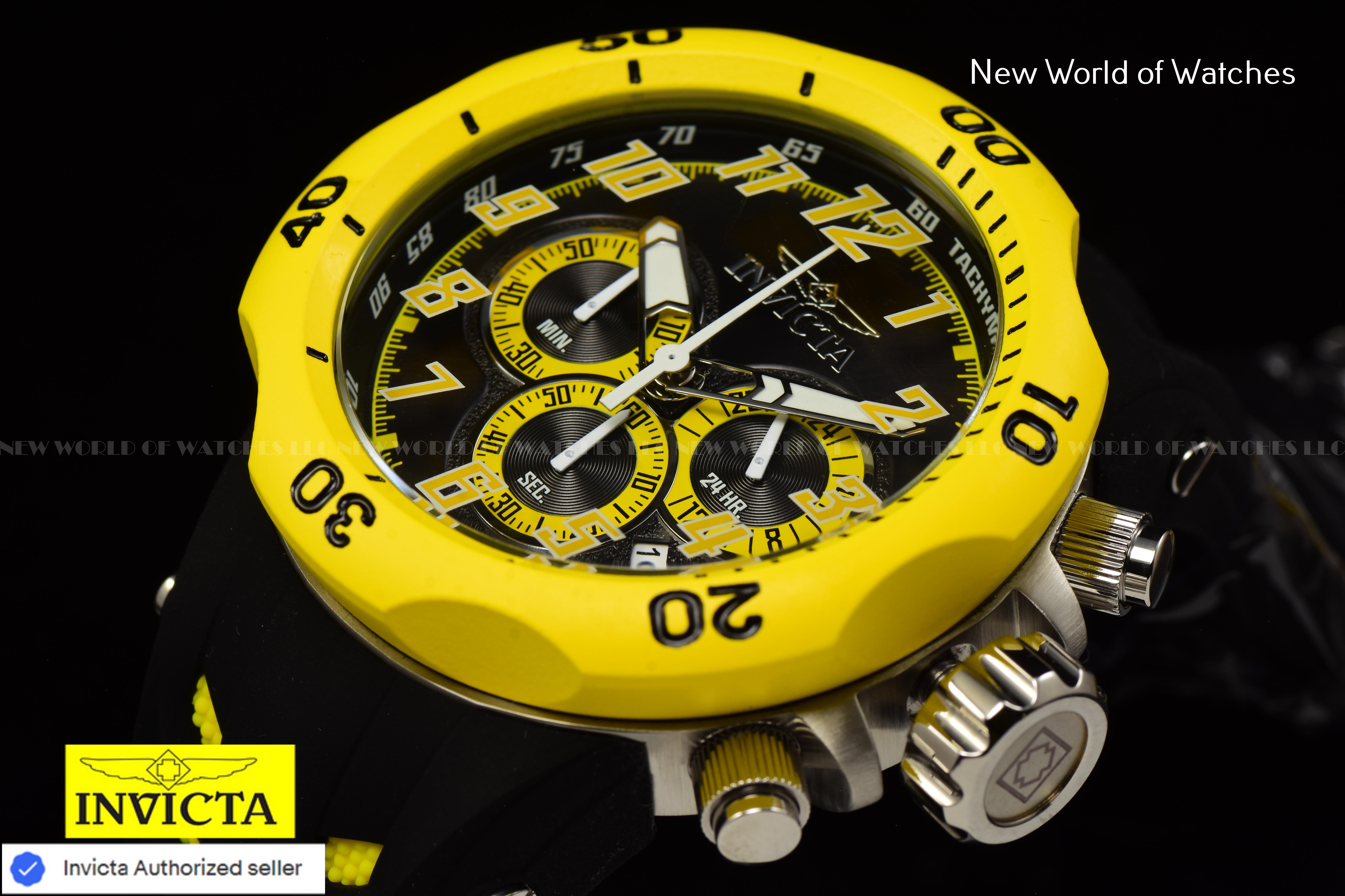 Invicta Men Venom Hydra 52mm Yellow Black Quartz Japan Silicone Watch