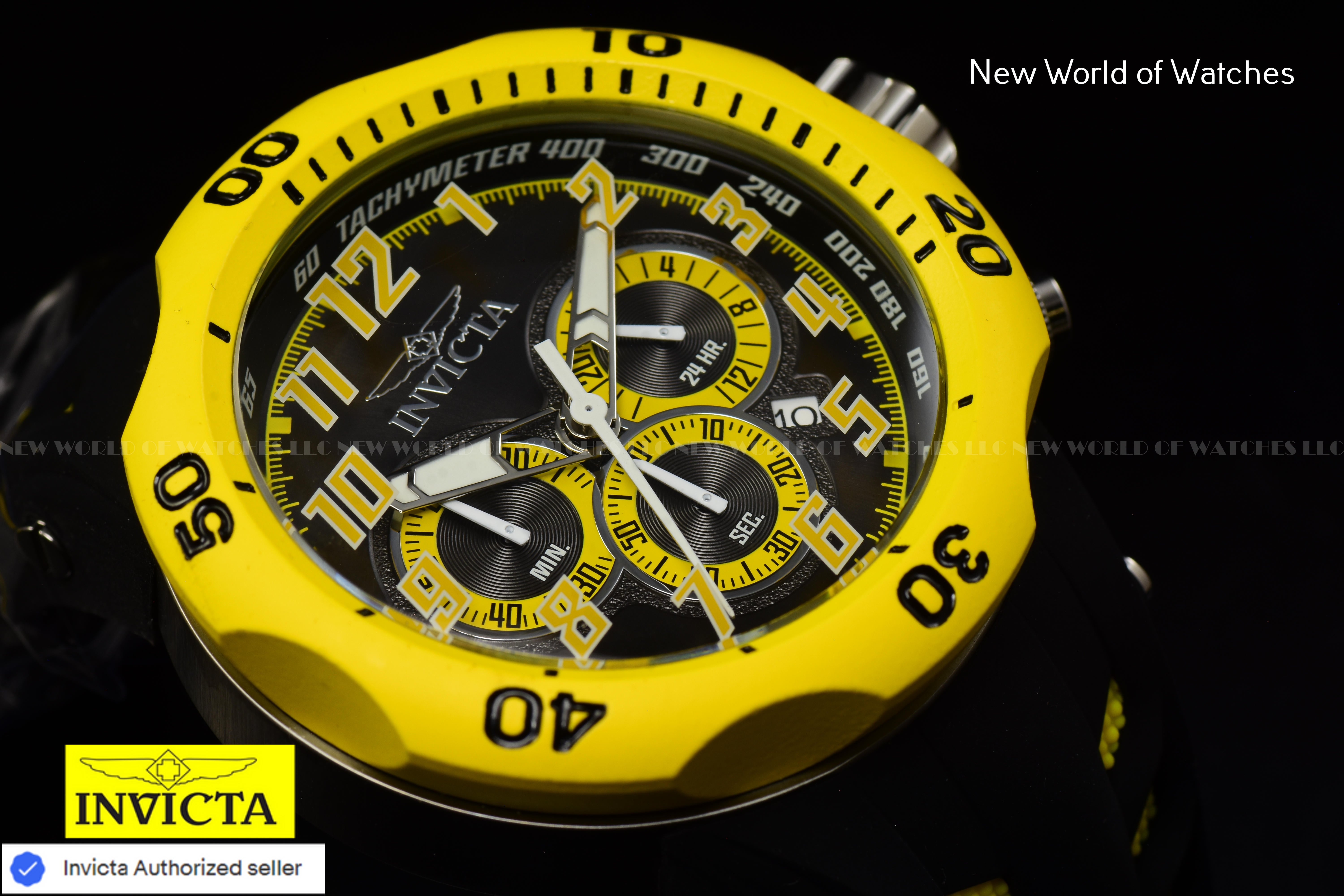 Invicta Men Venom Hydra 52mm Yellow Black Quartz Japan Silicone Watch