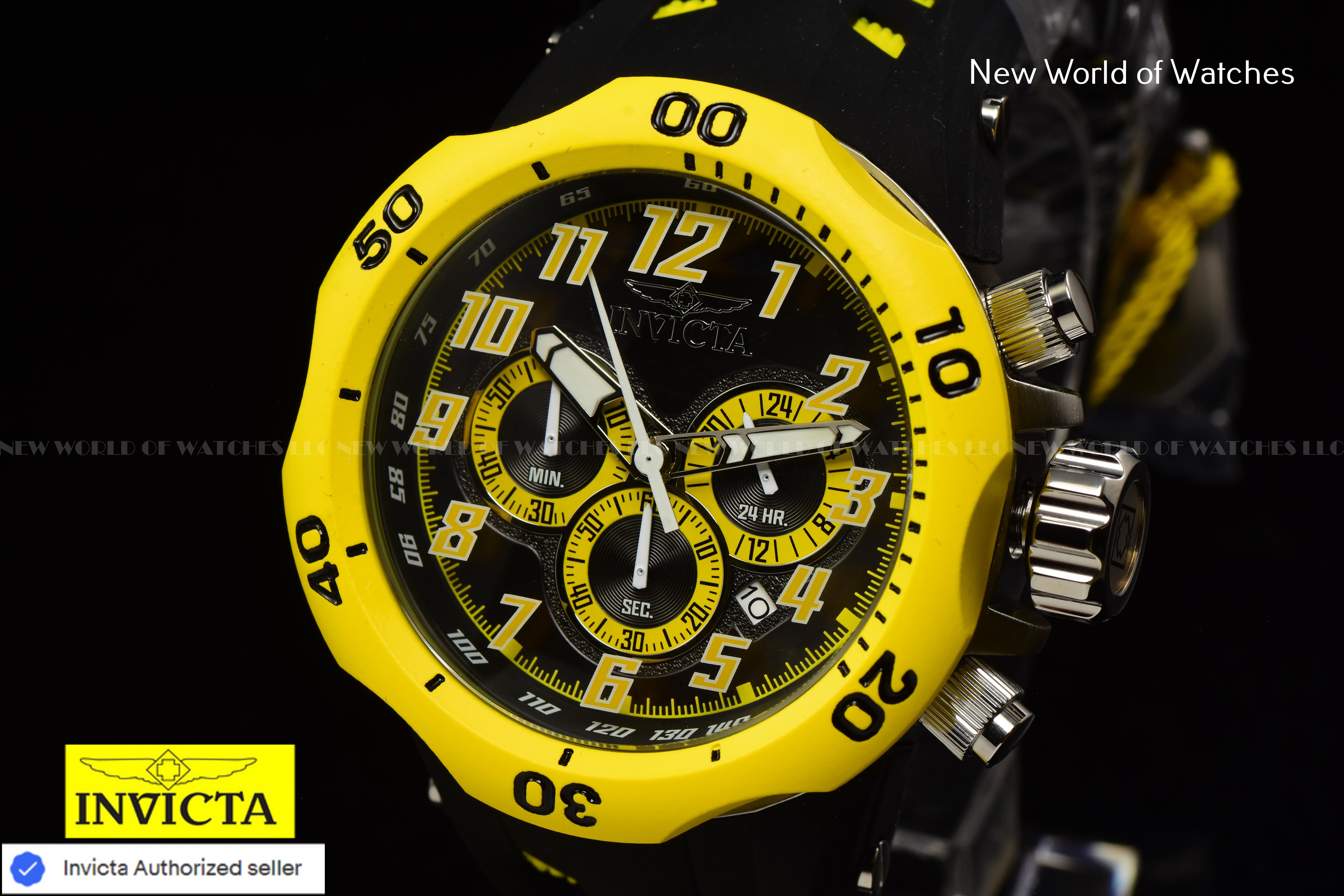 Invicta Men Venom Hydra 52mm Yellow Black Quartz Japan Silicone Watch