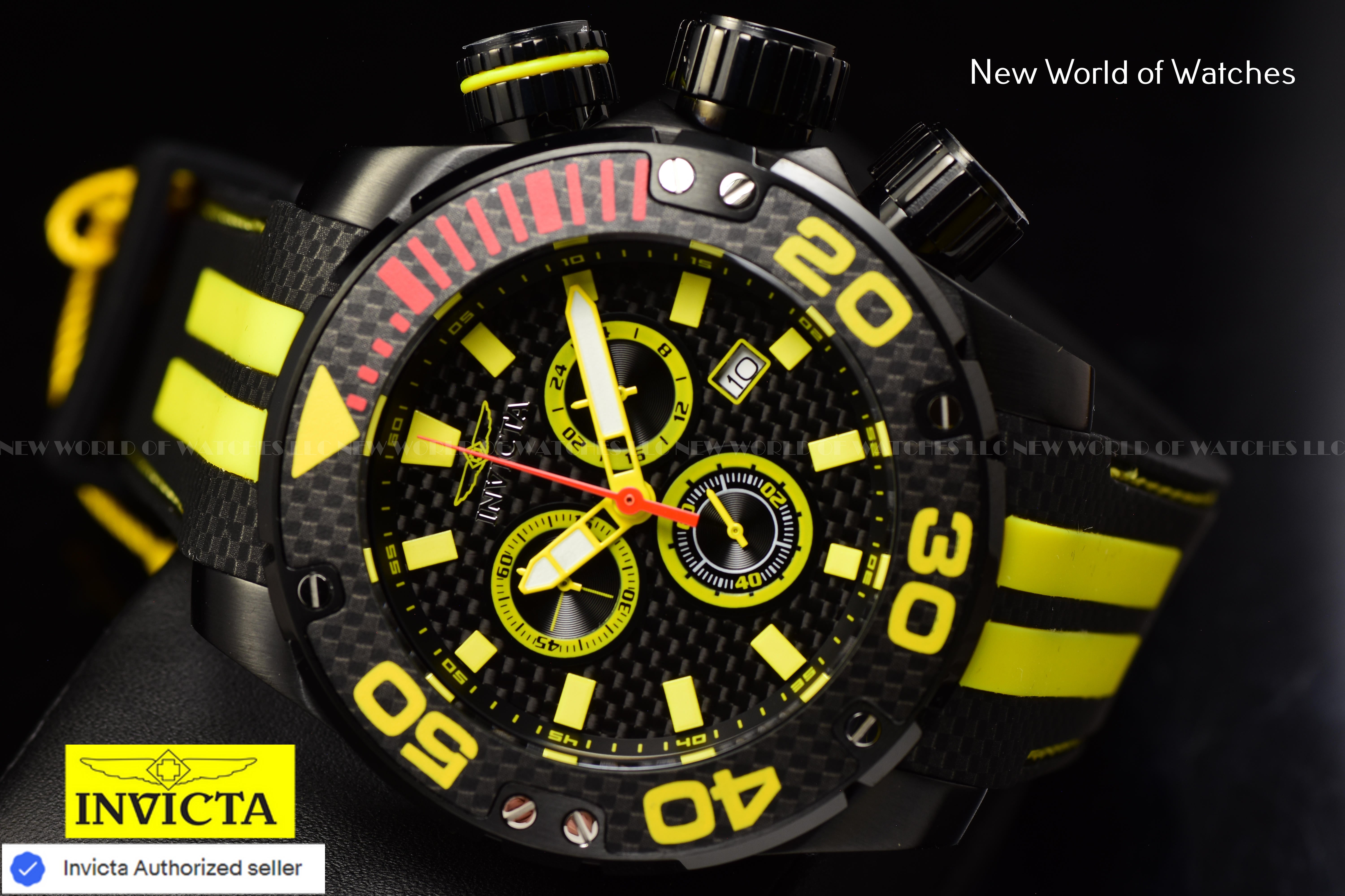 Invicta Men Brand New Sea Hunter 52mm Black Quartz Japan Silicone Watch
