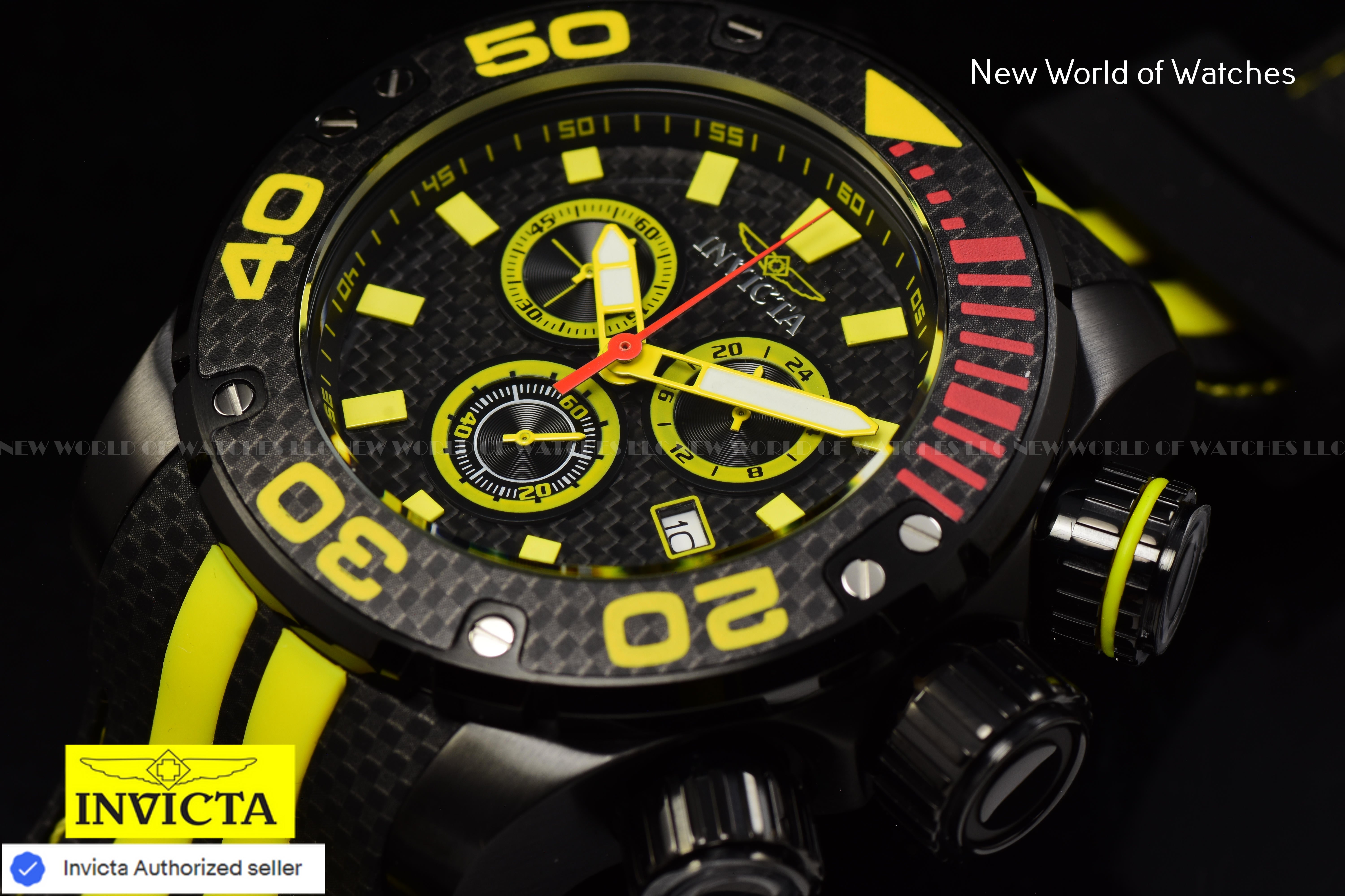 Invicta Men Brand New Sea Hunter 52mm Black Quartz Japan Silicone Watch