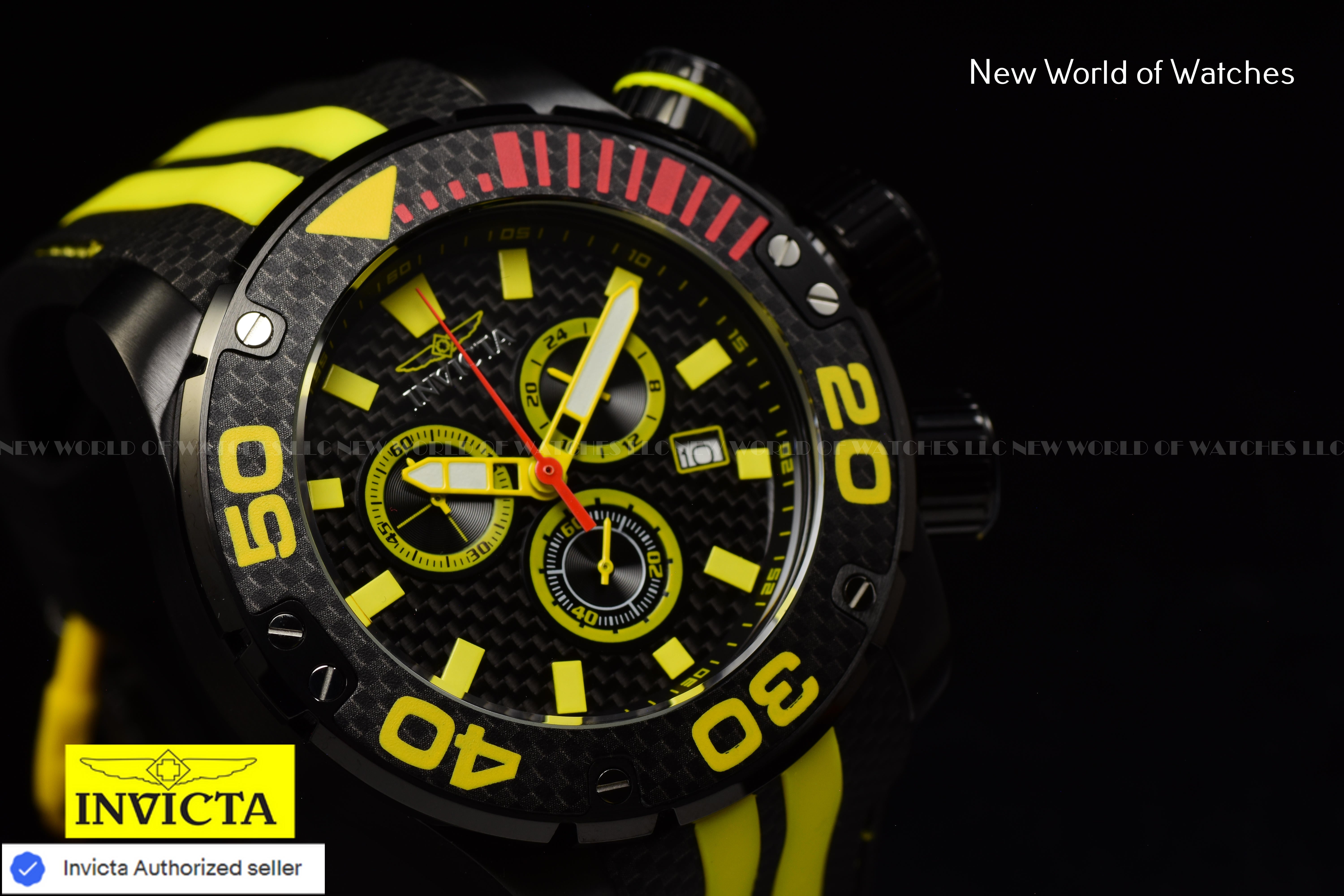 Invicta Men Brand New Sea Hunter 52mm Black Quartz Japan Silicone Watch