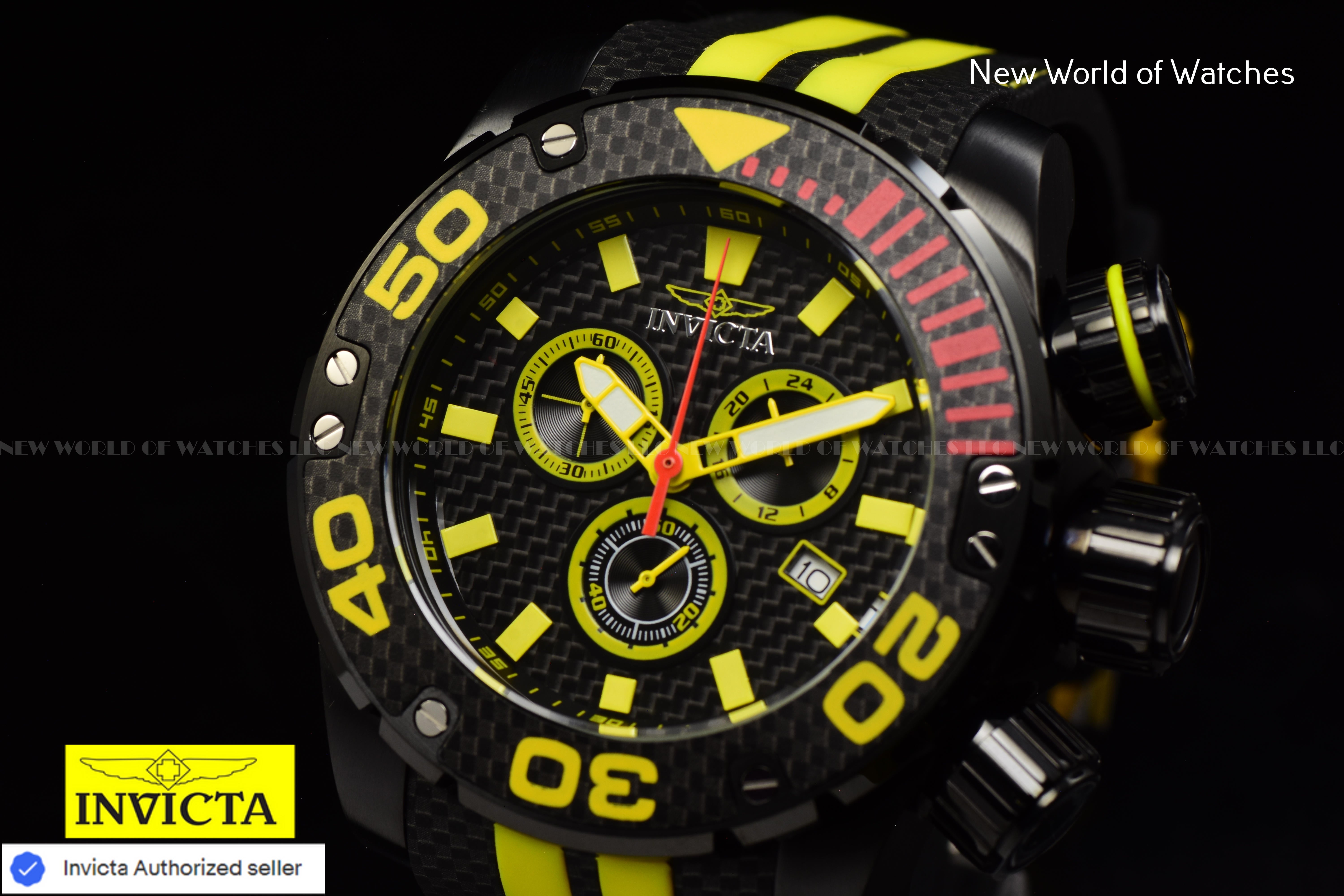 Invicta Men Brand New Sea Hunter 52mm Black Quartz Japan Silicone Watch
