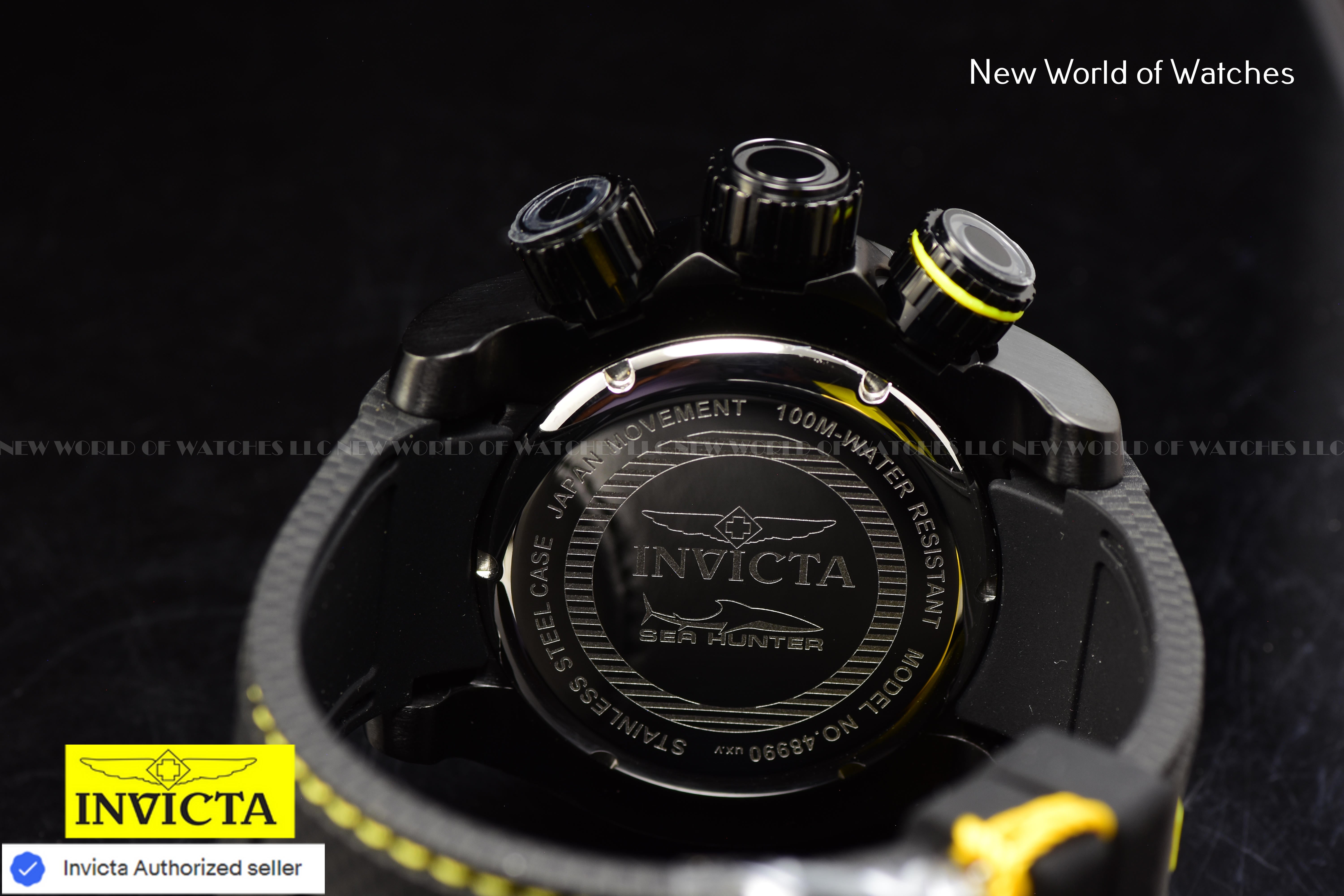 Invicta Men Brand New Sea Hunter 52mm Black Quartz Japan Silicone Watch