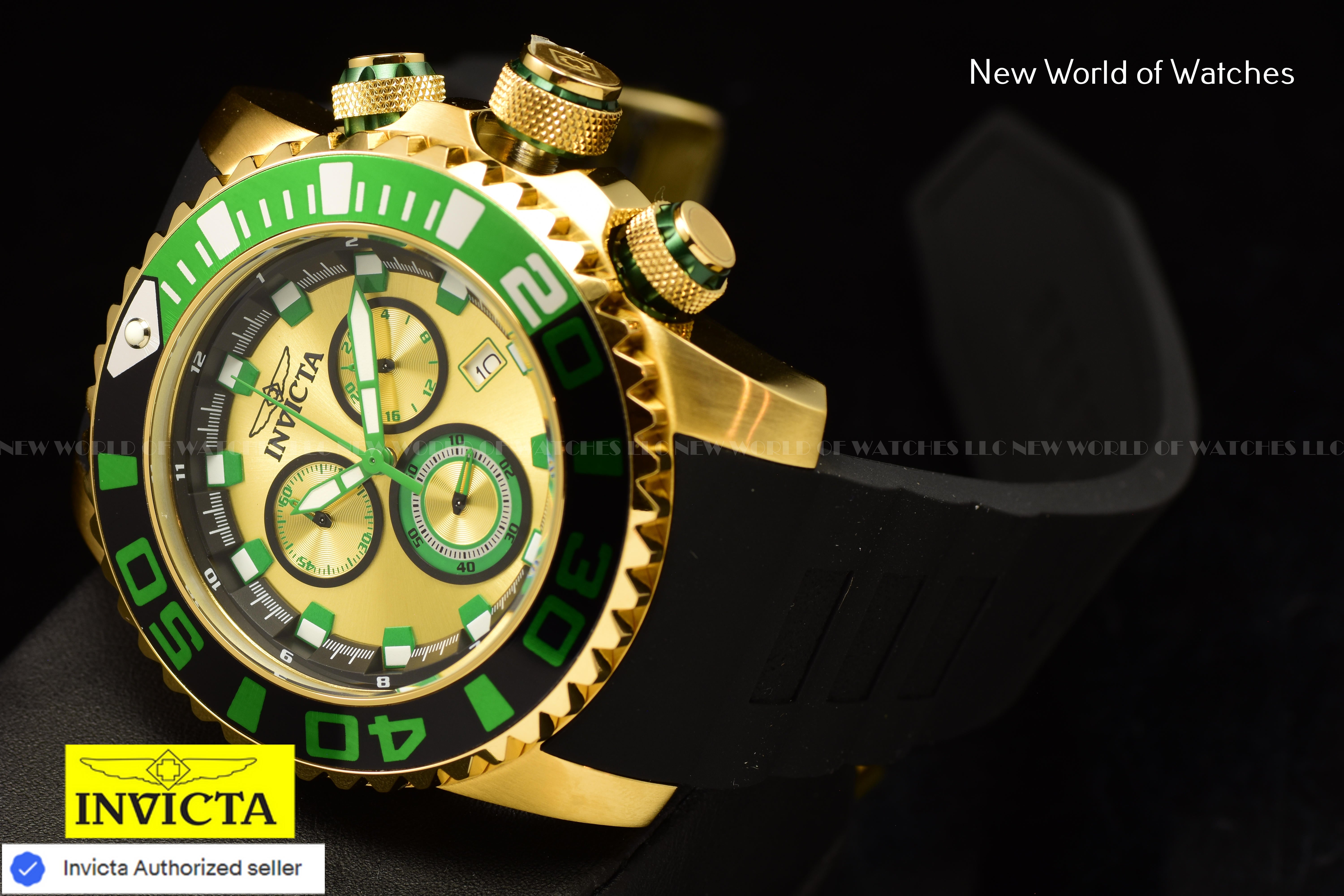 Invicta Men Sea Hunter 52mm Gold Quartz Japan Silicone Watch