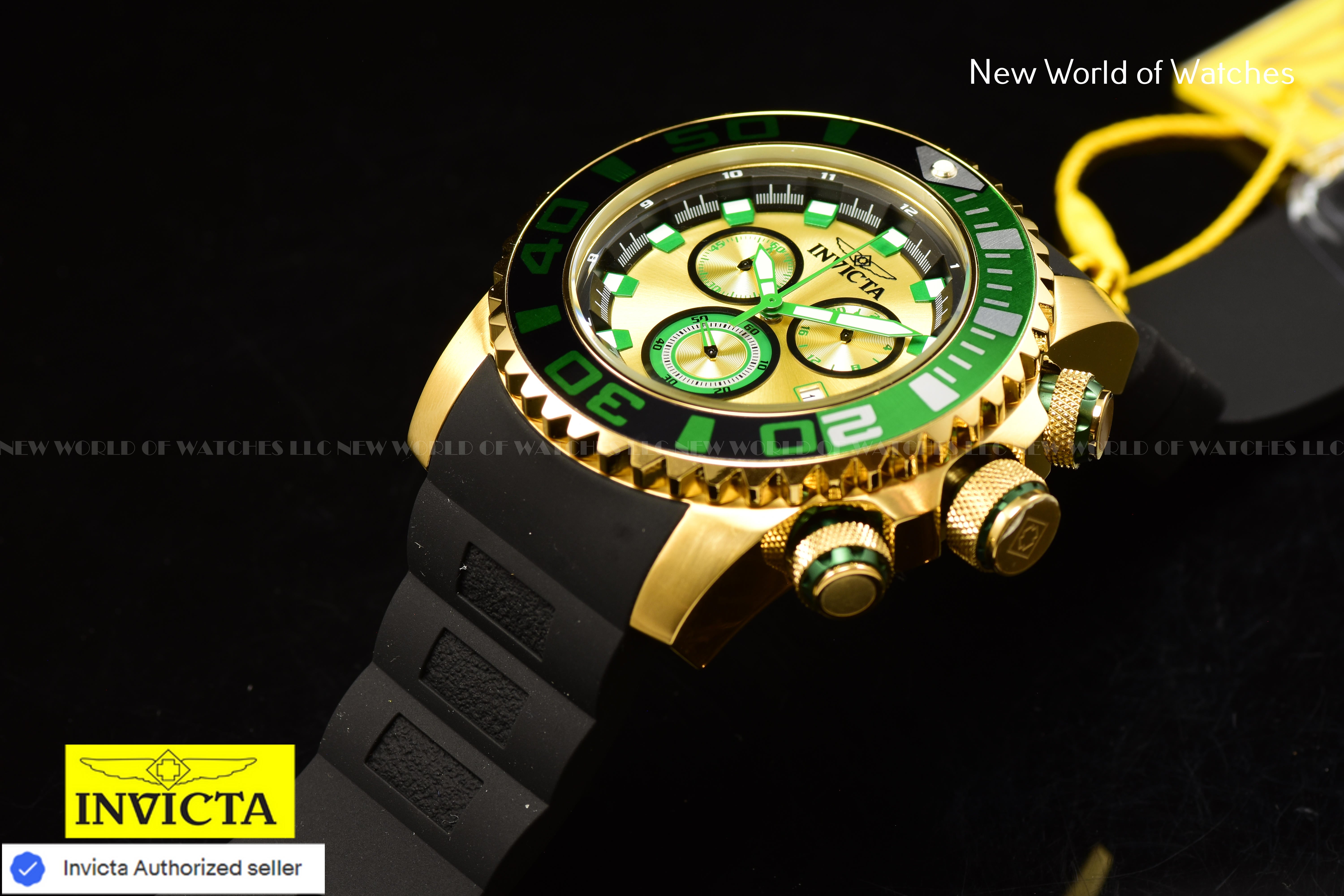 Invicta Men Sea Hunter 52mm Gold Quartz Japan Silicone Watch