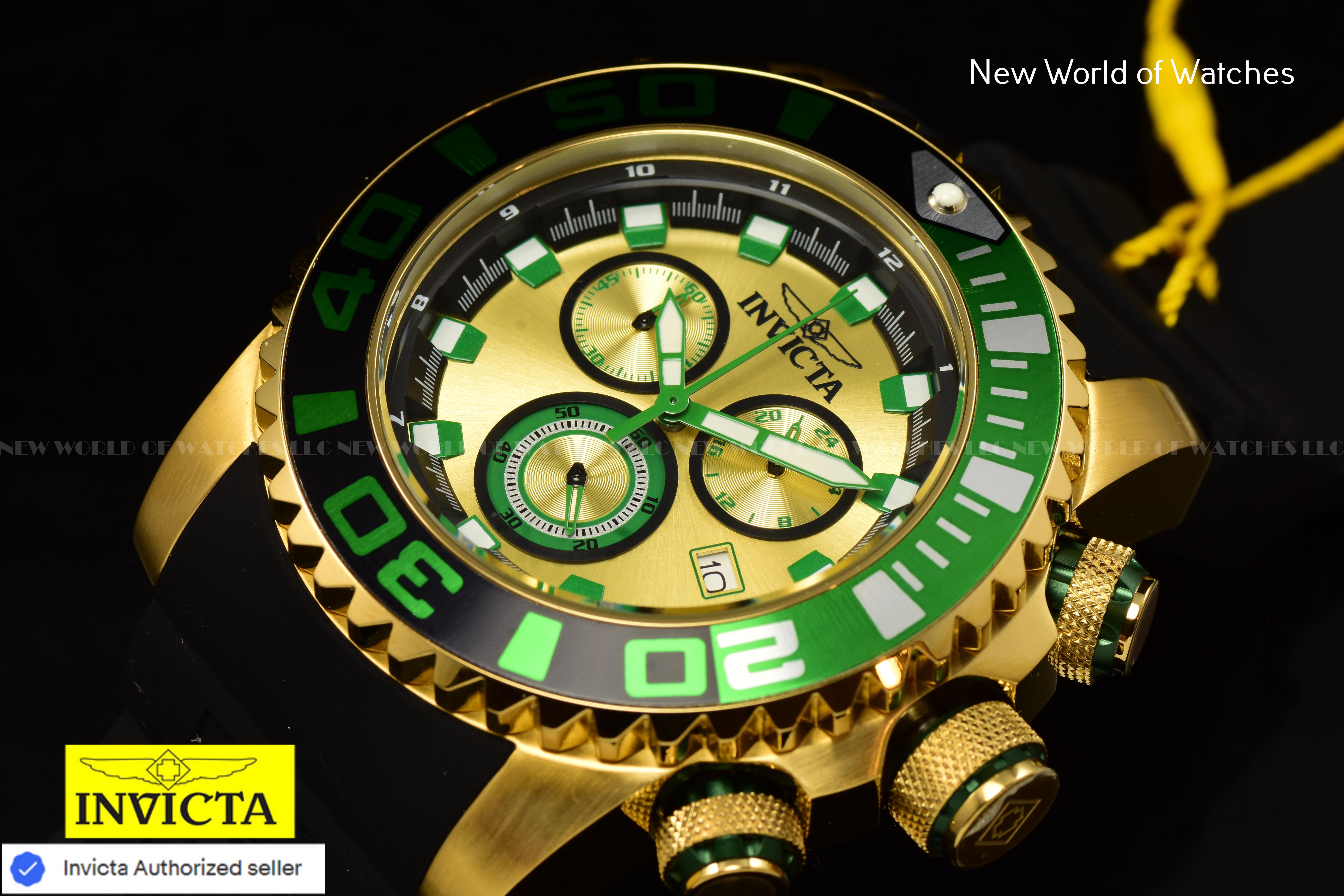 Invicta Men Sea Hunter 52mm Gold Quartz Japan Silicone Watch