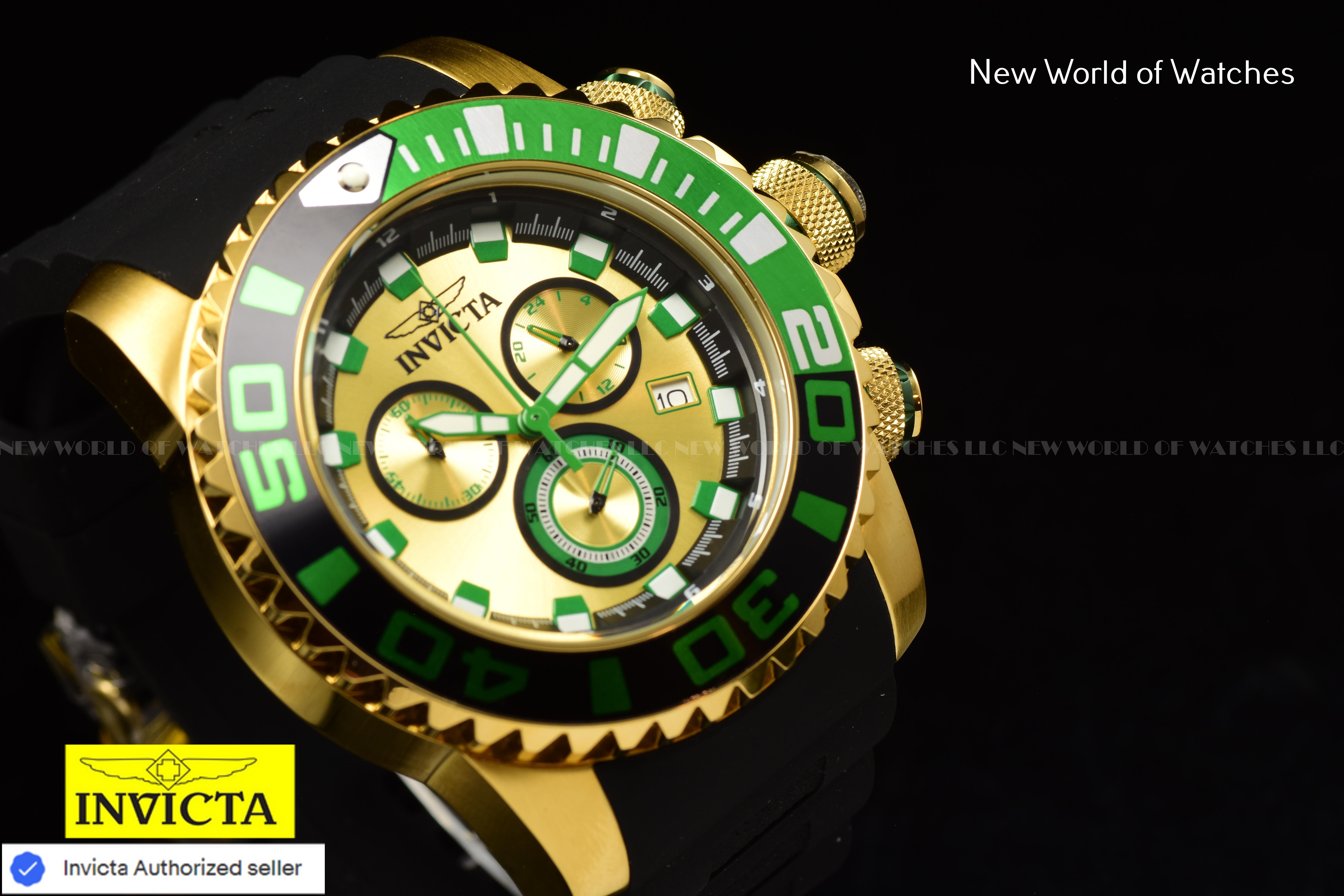 Invicta Men Sea Hunter 52mm Gold Quartz Japan Silicone Watch