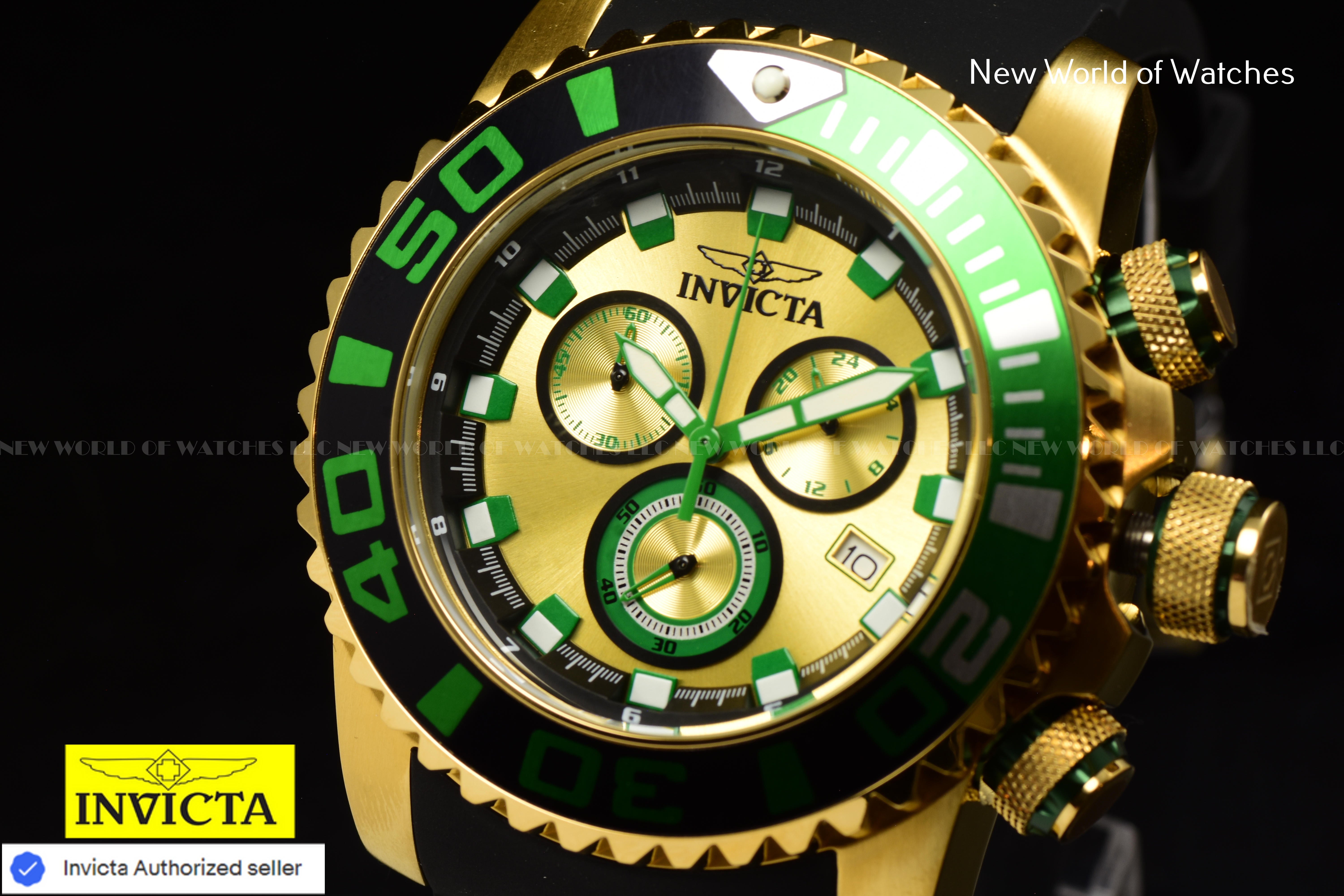 Invicta Men Sea Hunter 52mm Gold Quartz Japan Silicone Watch