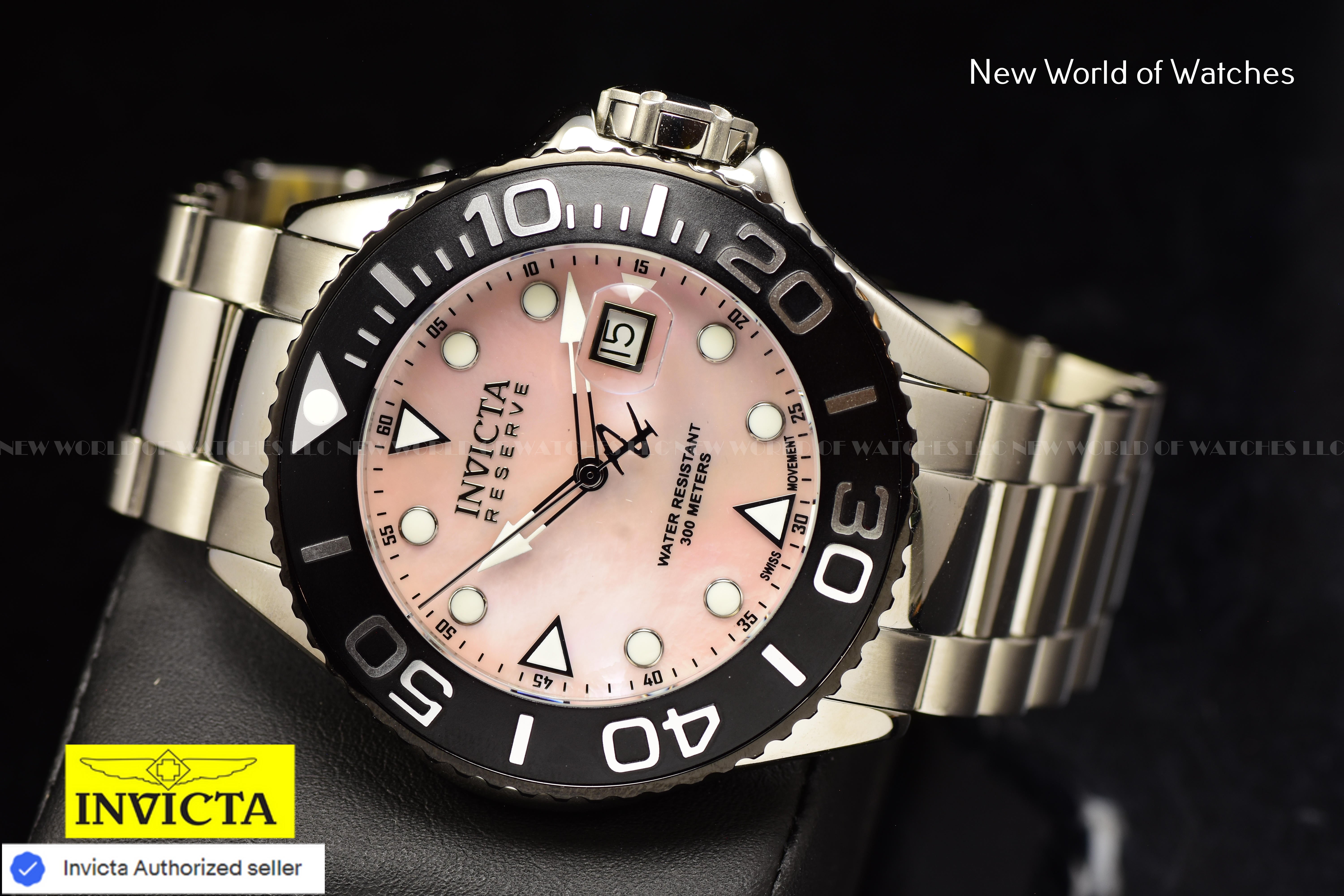Invicta Men Reserve Grand Diver 52mm Pink Quartz Swiss Stainless Steel Watch