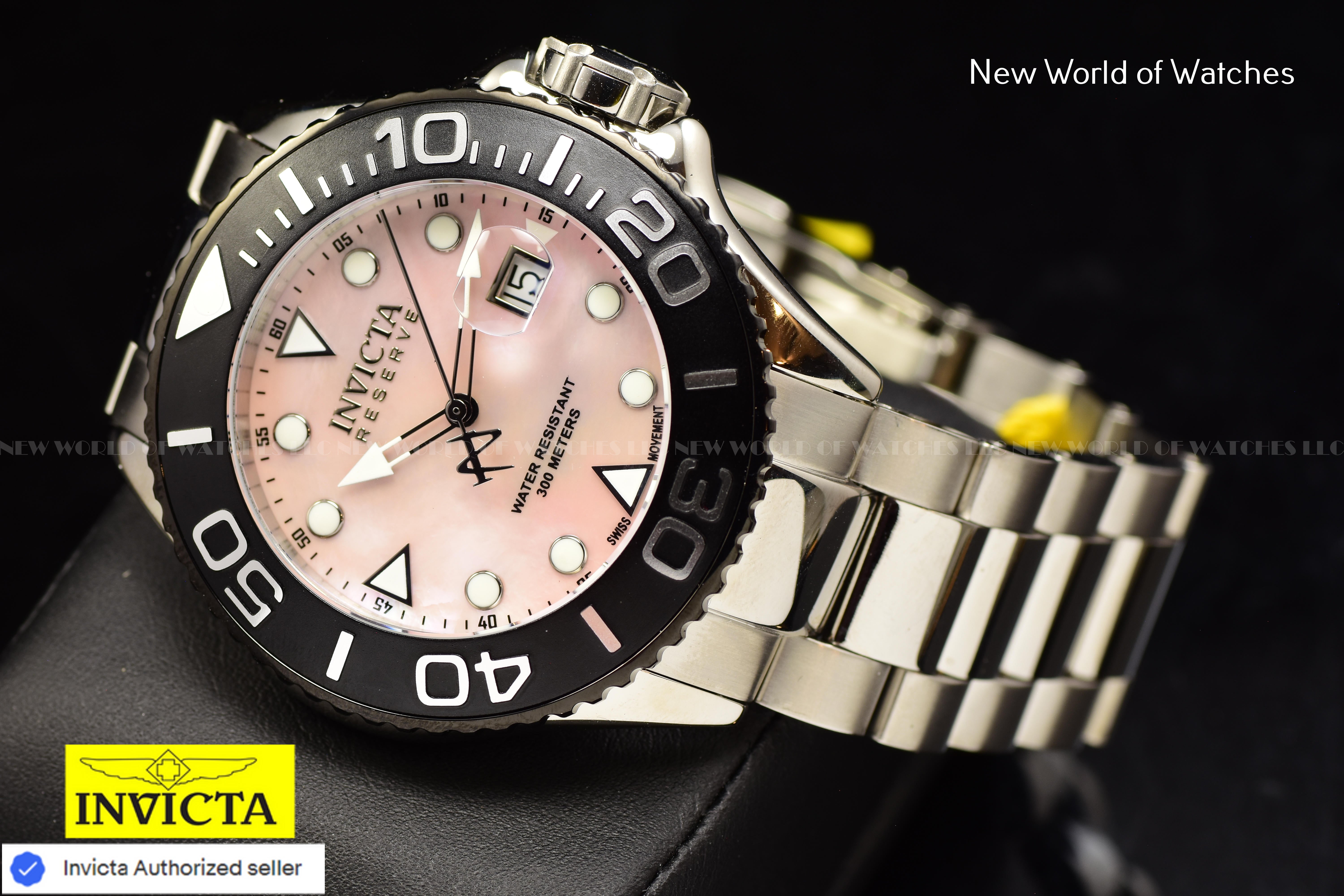 Invicta Men Reserve Grand Diver 52mm Pink Quartz Swiss Stainless Steel Watch