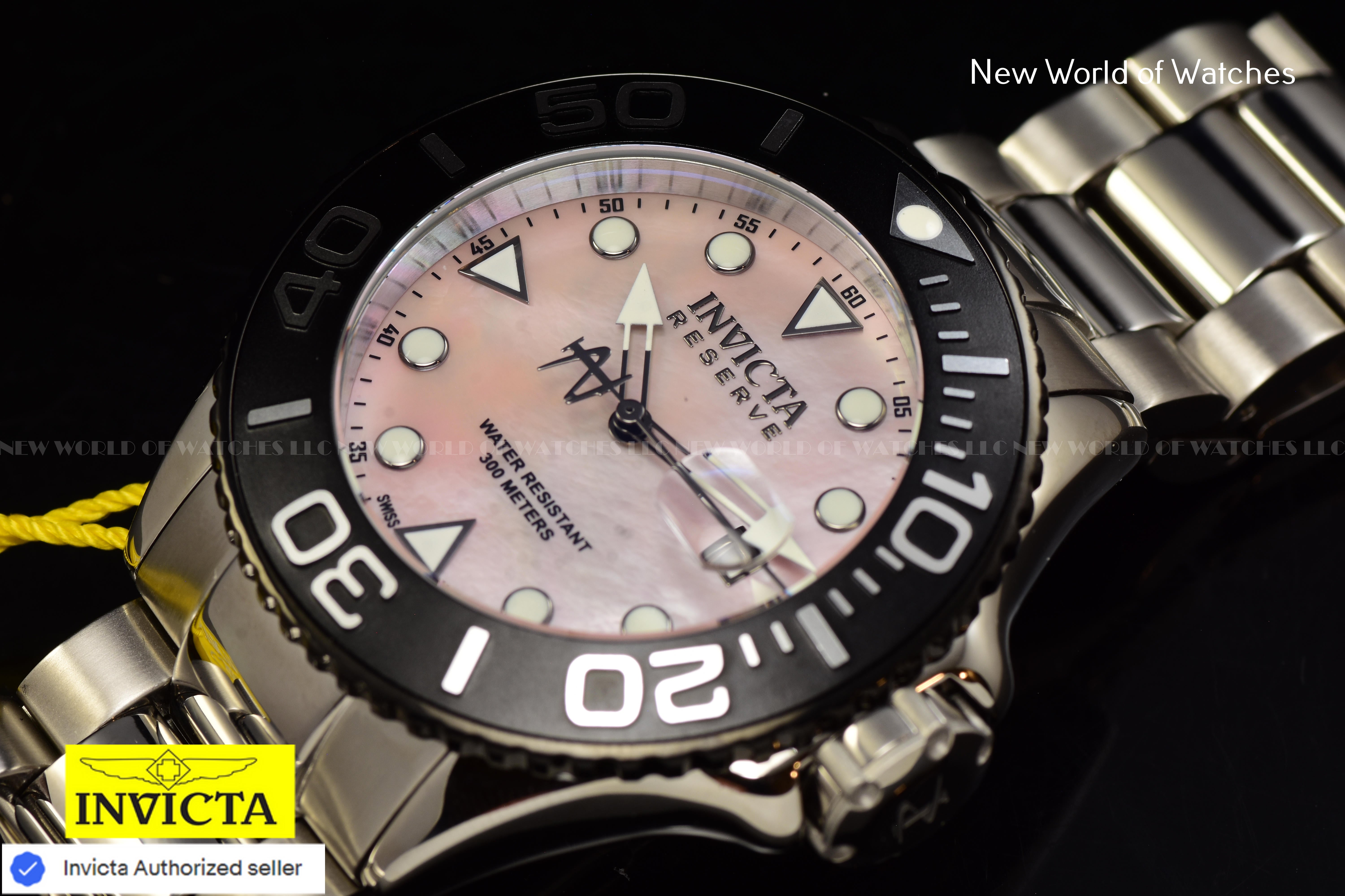 Invicta Men Reserve Grand Diver 52mm Pink Quartz Swiss Stainless Steel Watch