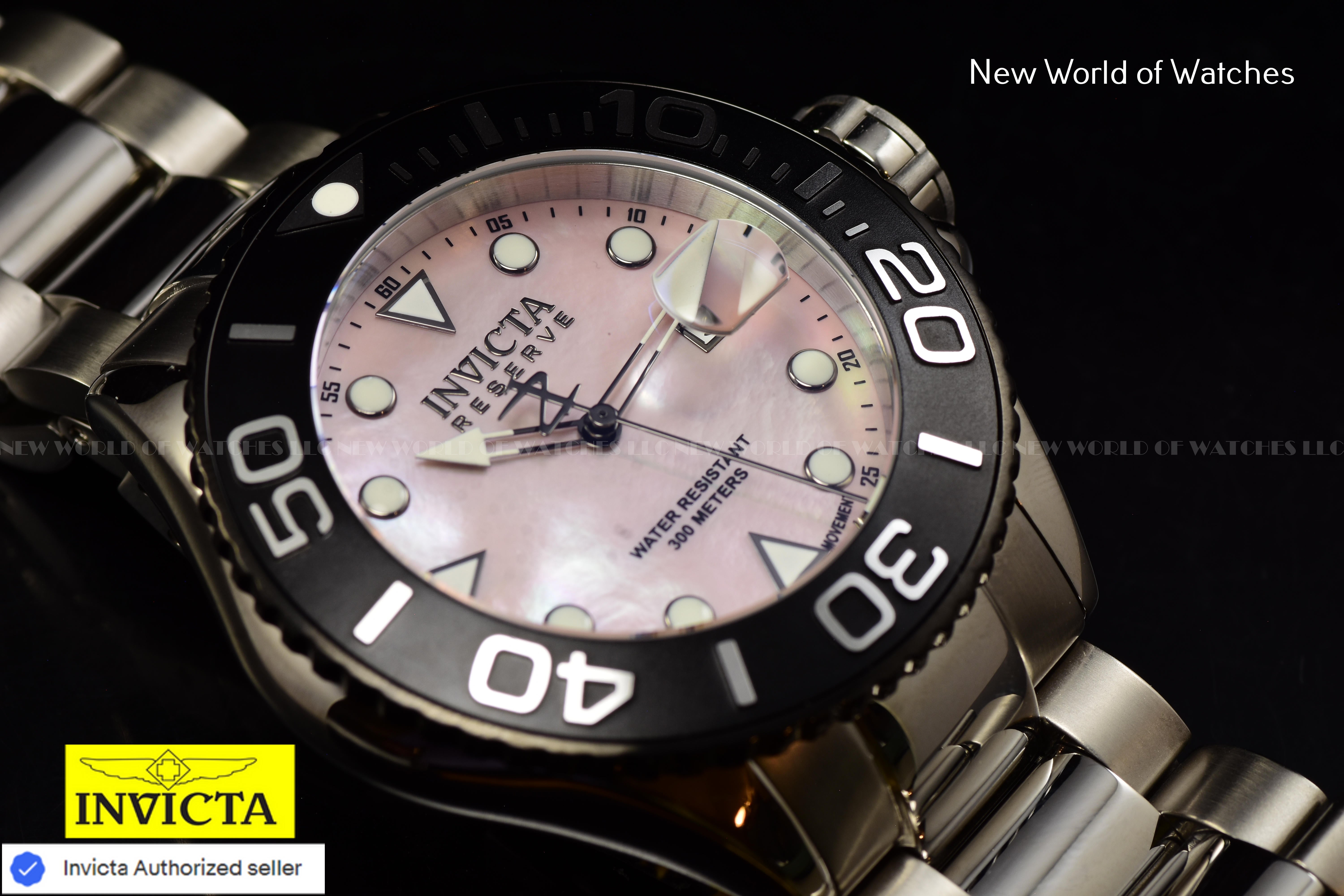 Invicta Men Reserve Grand Diver 52mm Pink Quartz Swiss Stainless Steel Watch