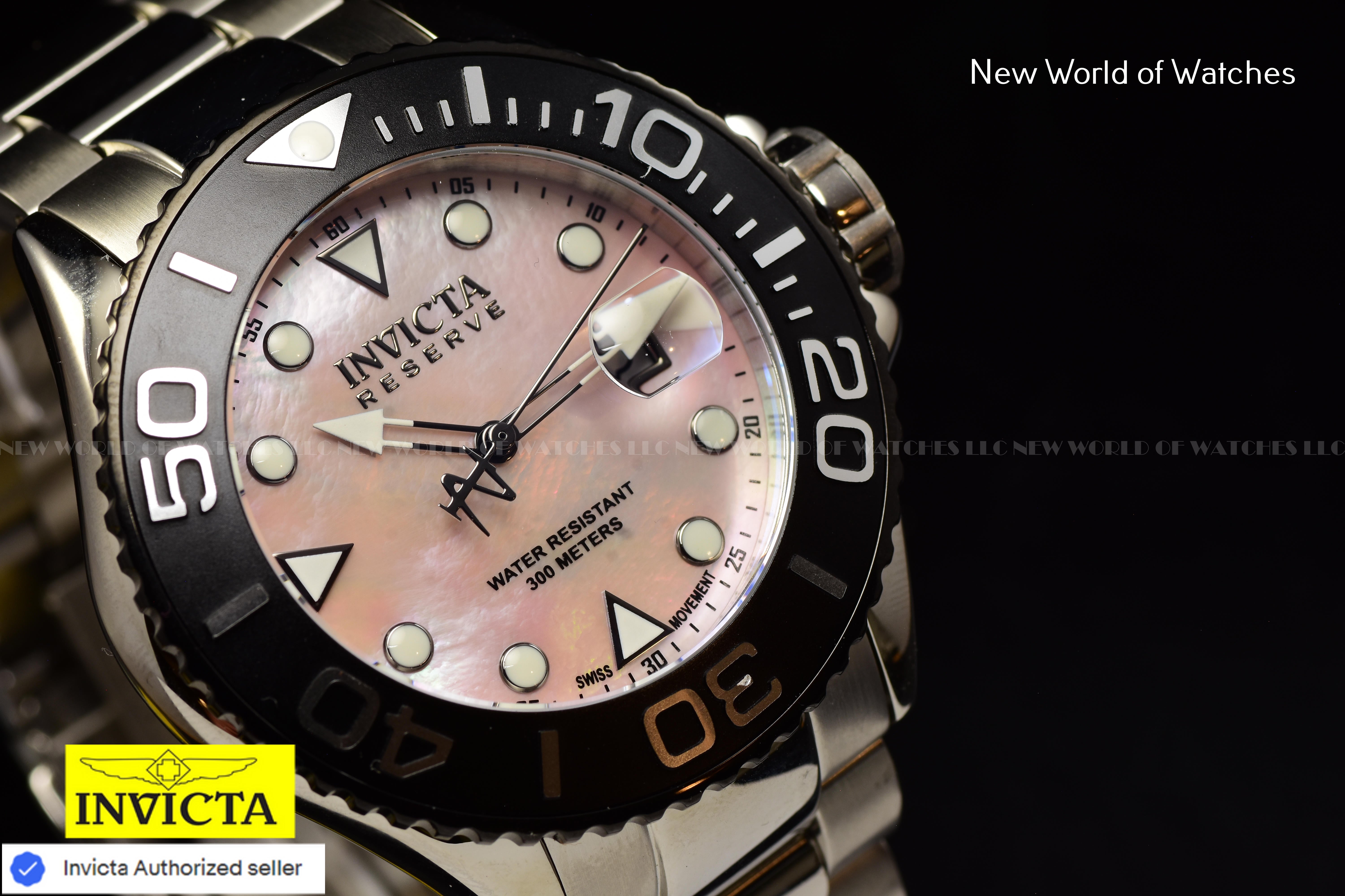Invicta Men Reserve Grand Diver 52mm Pink Quartz Swiss Stainless Steel Watch