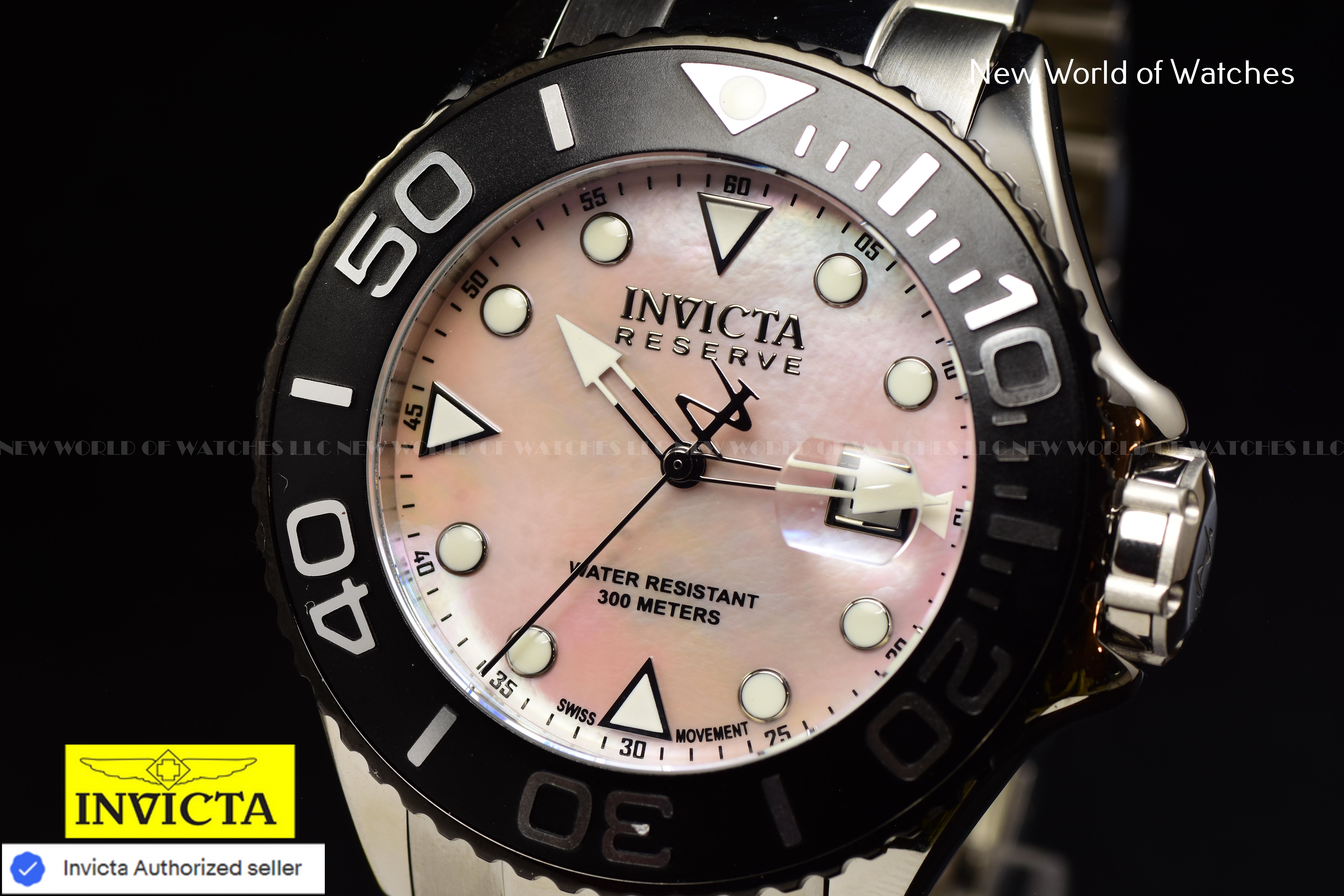 Invicta Men Reserve Grand Diver 52mm Pink Quartz Swiss Stainless Steel Watch